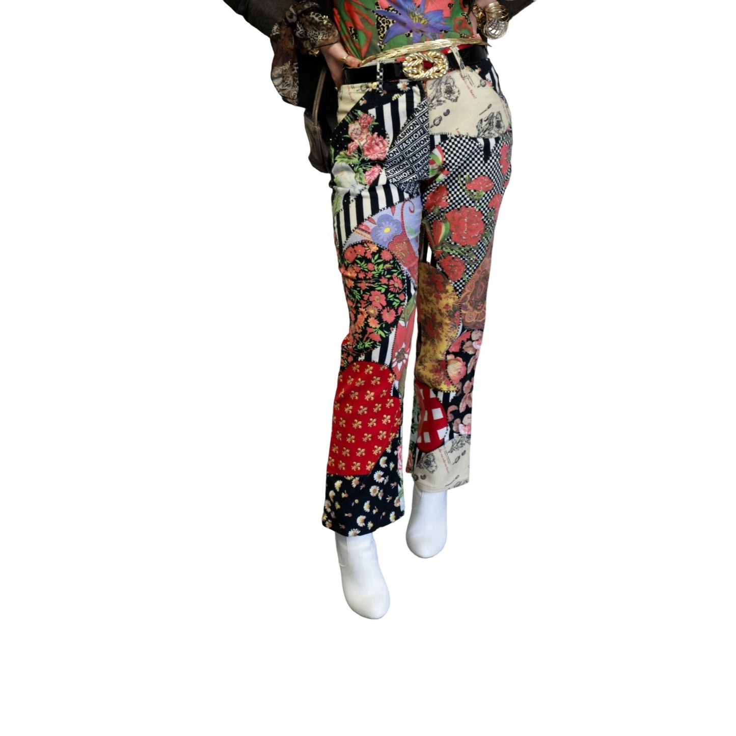 Vintage Moschino Floral Patchwork Pant Trousers Logo Design Pants