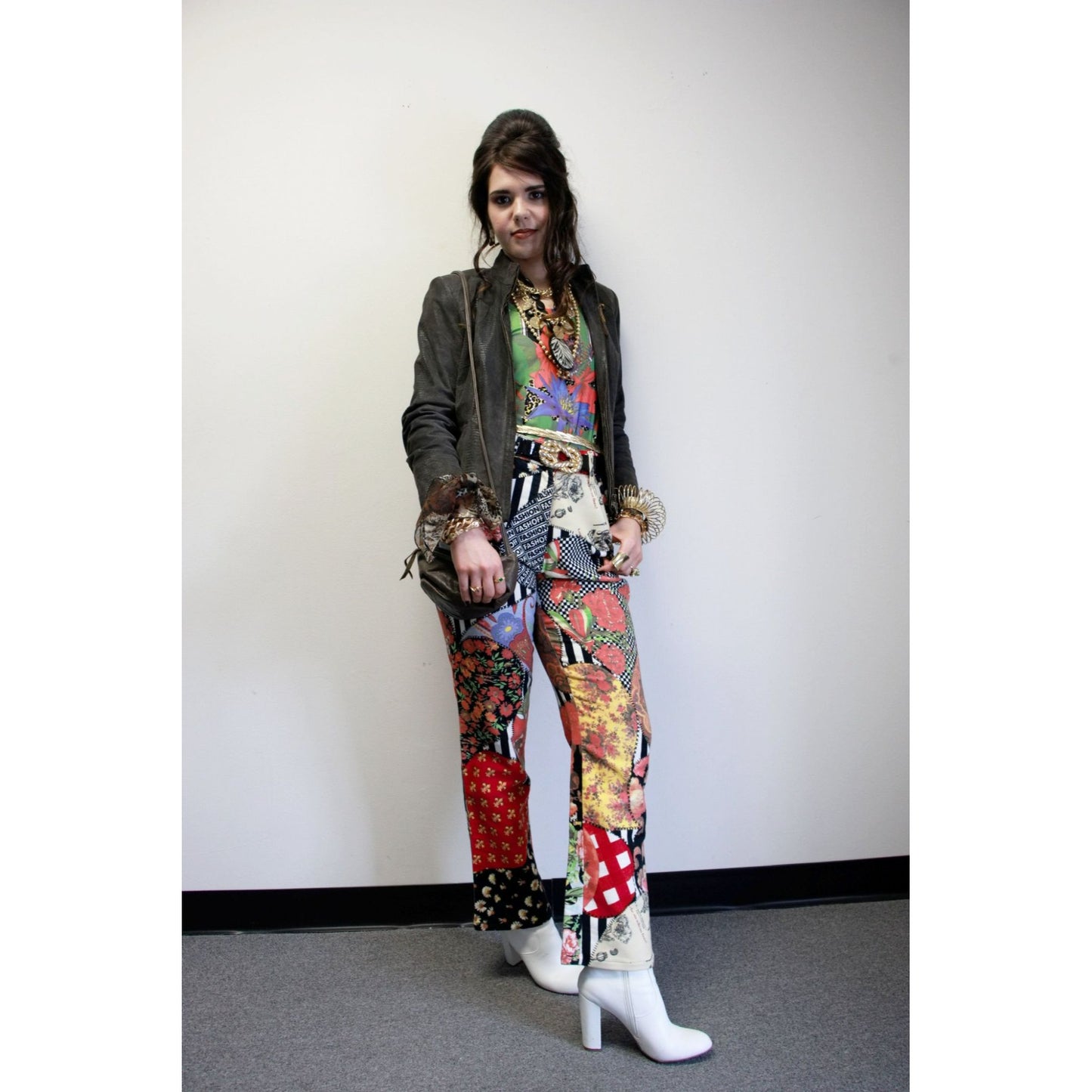 Vintage Moschino Floral Patchwork Pant Trousers Logo Design Pants