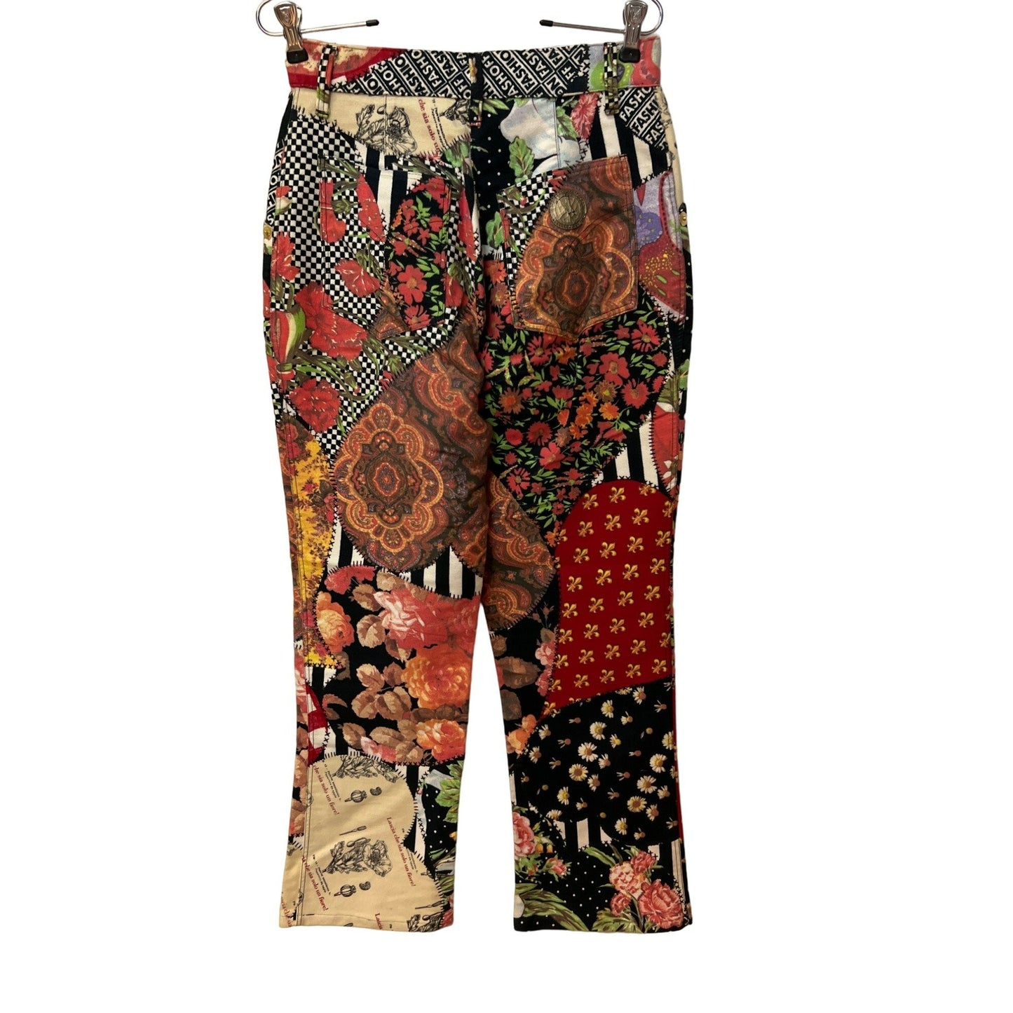 Vintage Moschino Floral Patchwork Pant Trousers Logo Design Pants