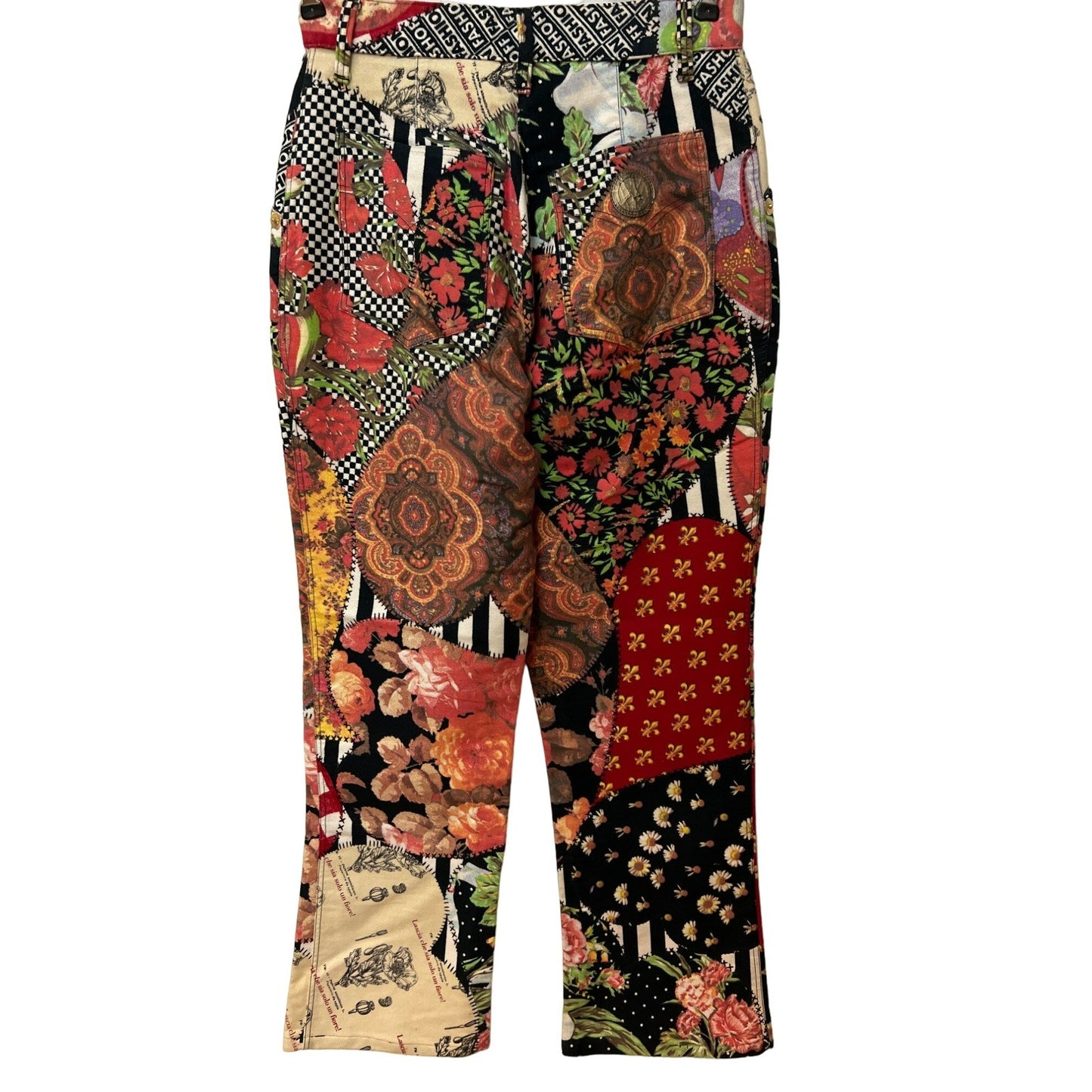 Vintage Moschino Floral Patchwork Pant Trousers Logo Design Pants