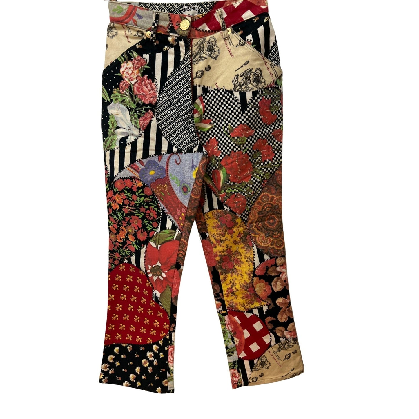 Vintage Moschino Floral Patchwork Pant Trousers Logo Design Pants