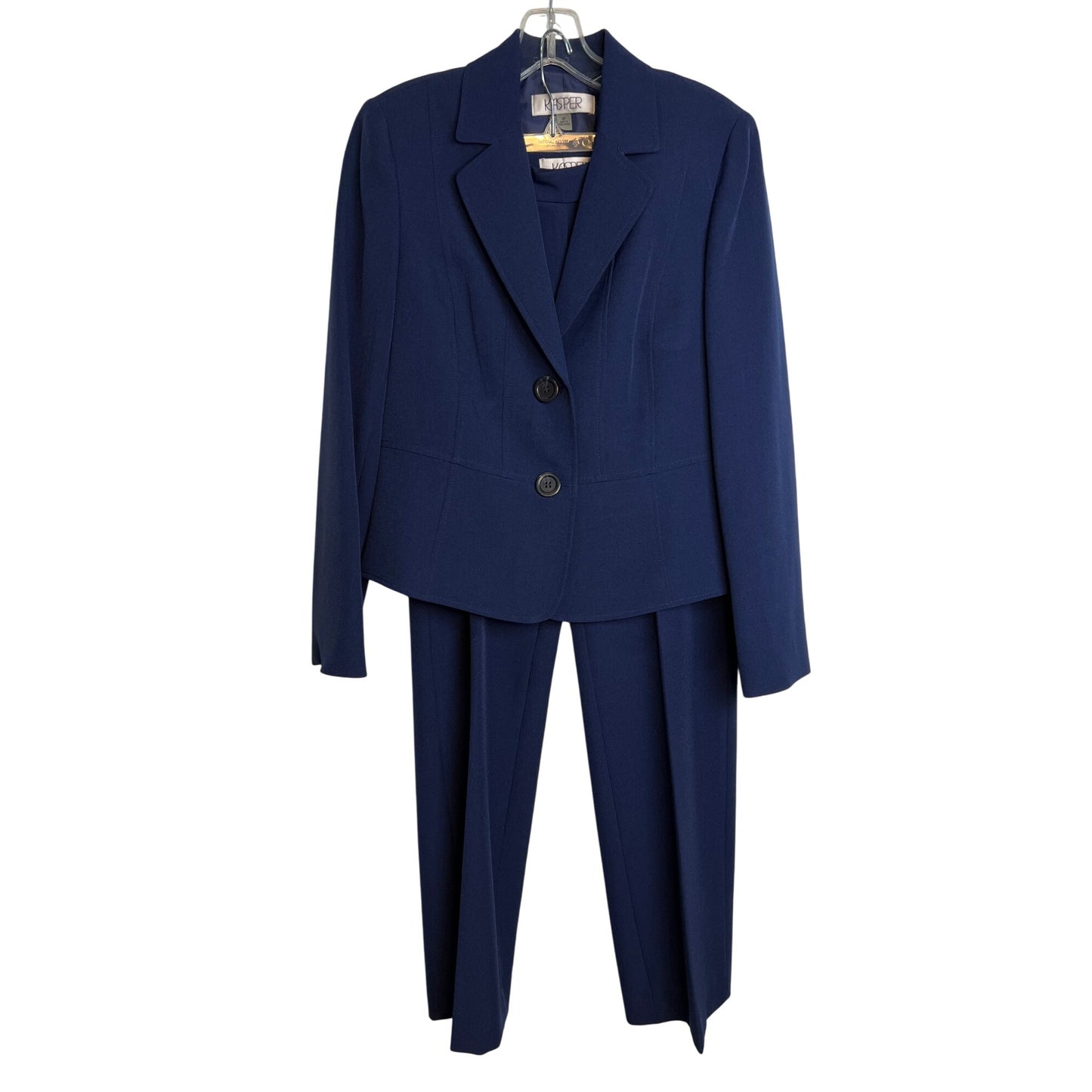 Kasper Womens Petite Two-Button Indigo Blazer Trousers Pants Suit Set Size 6P