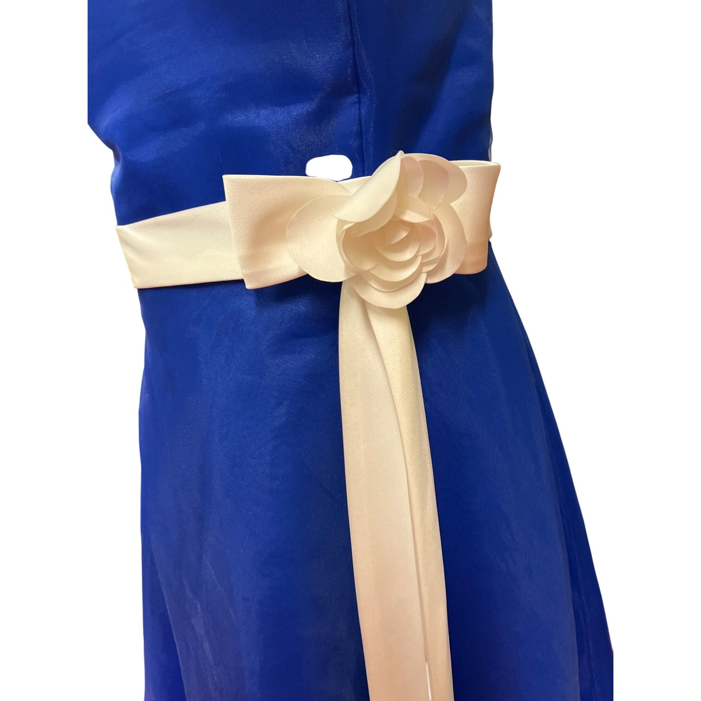 Alfred Angelo Strapless Blue Chiffon A-Line Dress Sash Rose Detail Bridesmaid Prom Homecoming Short Dress Cocktail Dance Party Formal Dress