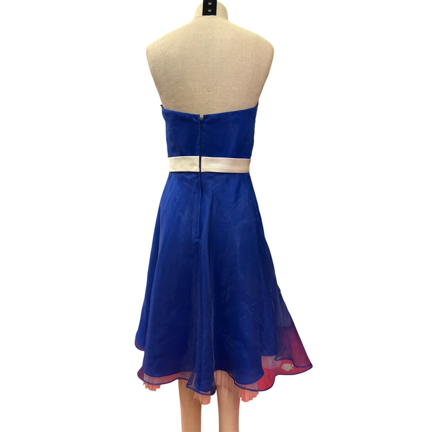 Alfred Angelo Strapless Blue Chiffon A-Line Dress Sash Rose Detail Bridesmaid Prom Homecoming Short Dress Cocktail Dance Party Formal Dress