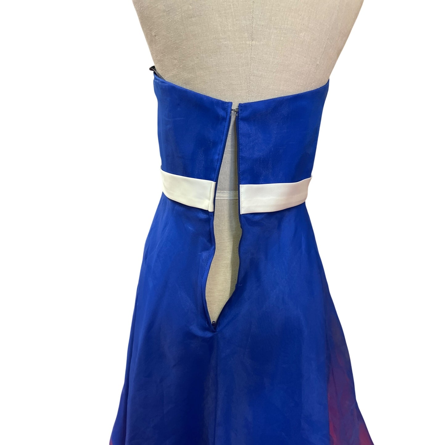 Alfred Angelo Strapless Blue Chiffon A-Line Dress Sash Rose Detail Bridesmaid Prom Homecoming Short Dress Cocktail Dance Party Formal Dress