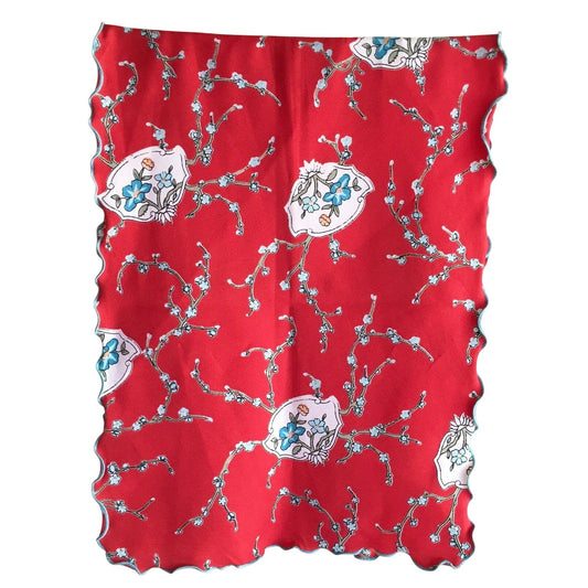 Vintage Red Floral Scalloped Edge Scarf/Shawl - 30"x11" - Lightweight Accessory For Women