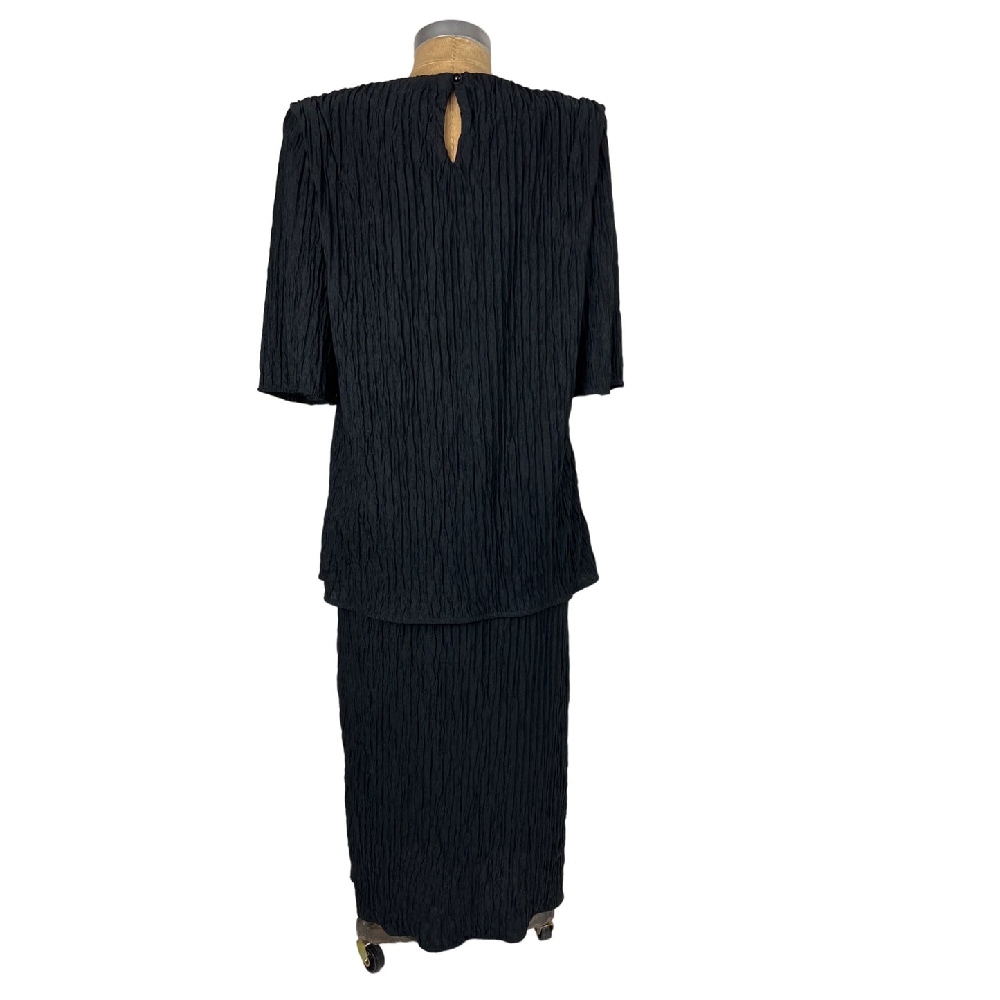 David Rose Black Dress Polyester 80s wrinkled Pleats Texture Authentic Vintage