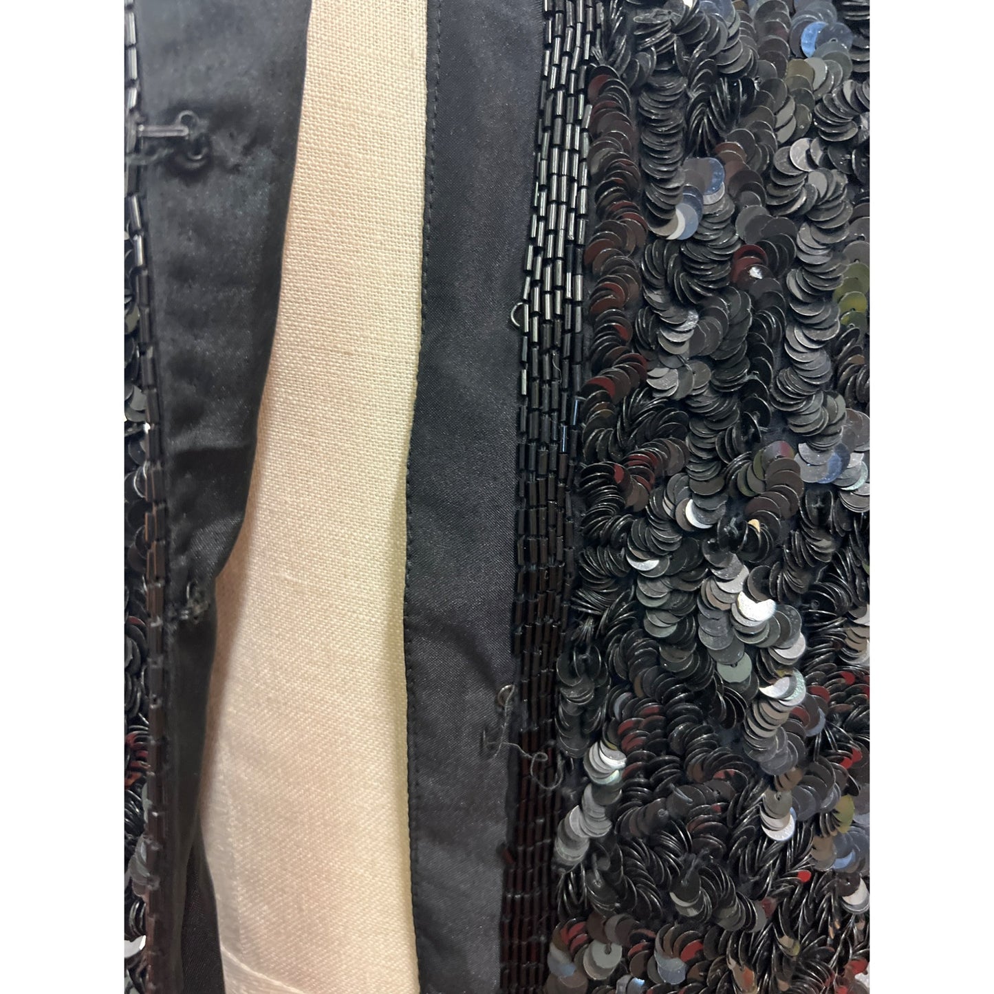 Vintage Laurence Kazar Black Sequined Long-Sleeve Jacket Blazer Evening Coat Formal Wear Cocktail Party Shine Sparkling