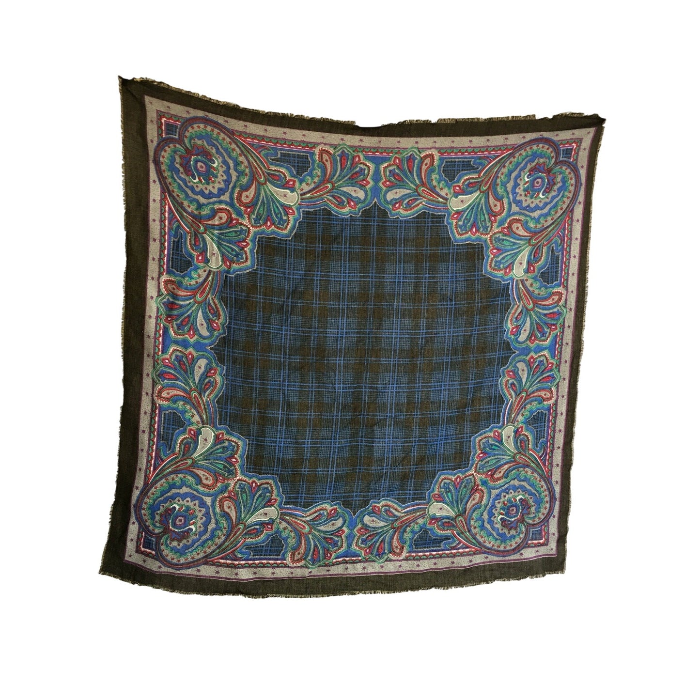 Vintage Paisley Plaid Square Scarf 30" X 30" Multicolor Lightweight Fabric
