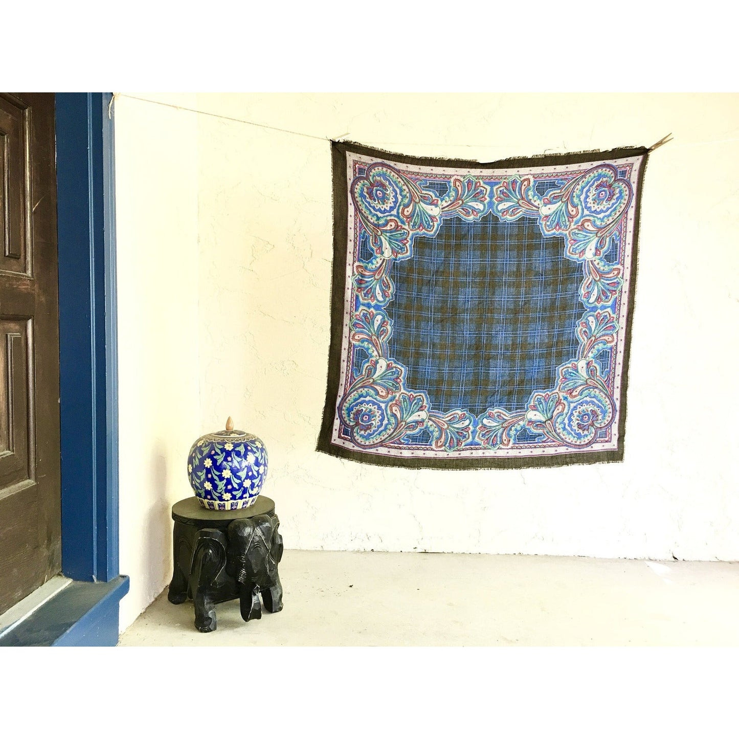 Vintage Paisley Plaid Square Scarf 30" X 30" Multicolor Lightweight Fabric