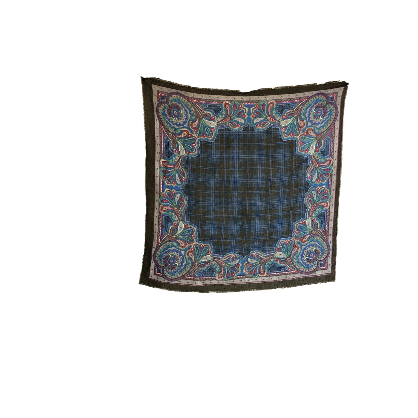 Vintage Paisley Plaid Square Scarf 30" X 30" Multicolor Lightweight Fabric