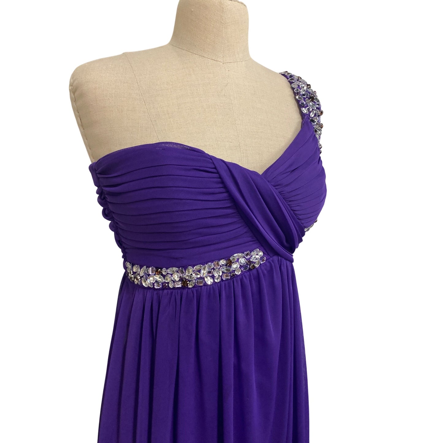 Vintage Deb Womens Purple One-Shoulder Dress With Embellishments Size 5