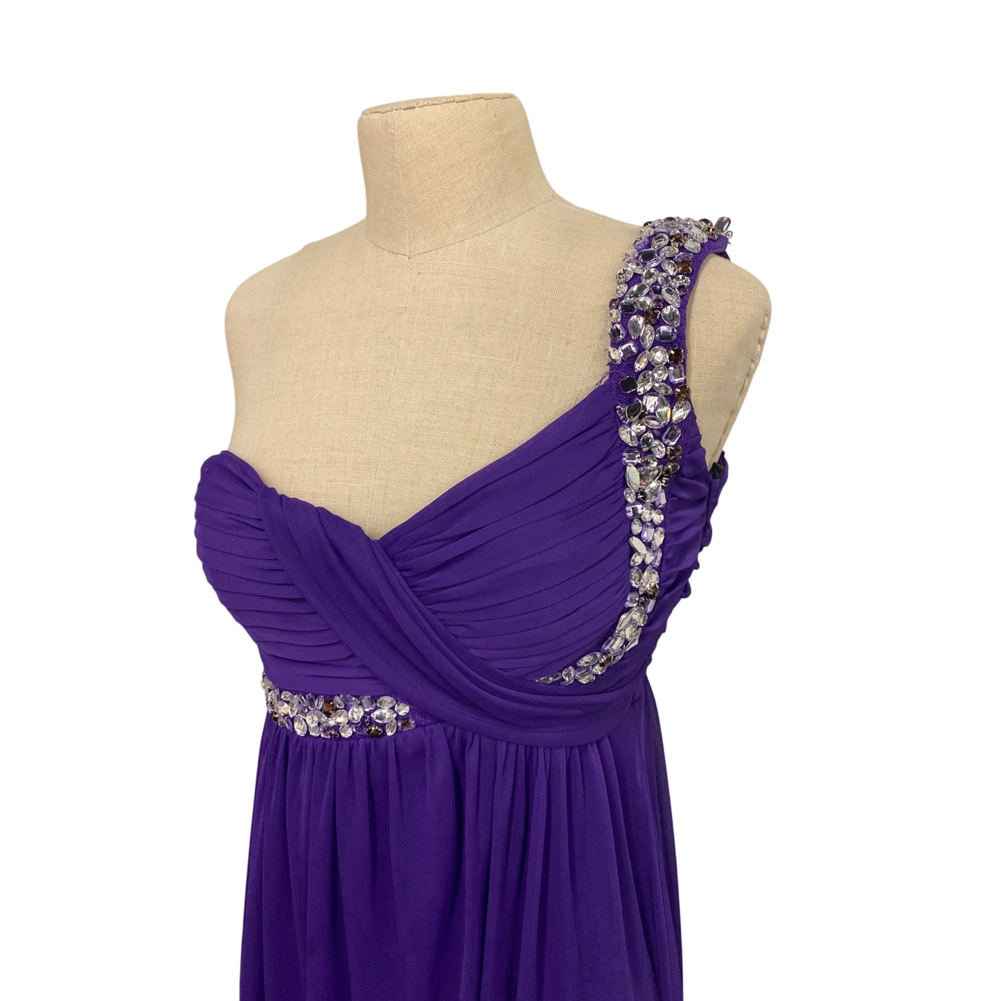 Vintage Deb Womens Purple One-Shoulder Dress With Embellishments Size 5