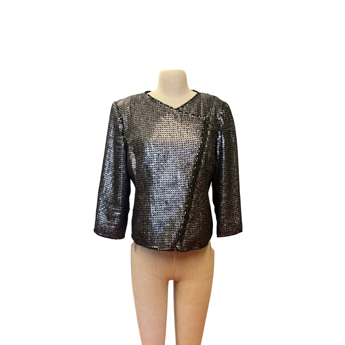 Express Sequin Long Sleeve Jacket Black & Silver Polyester/Spandex M