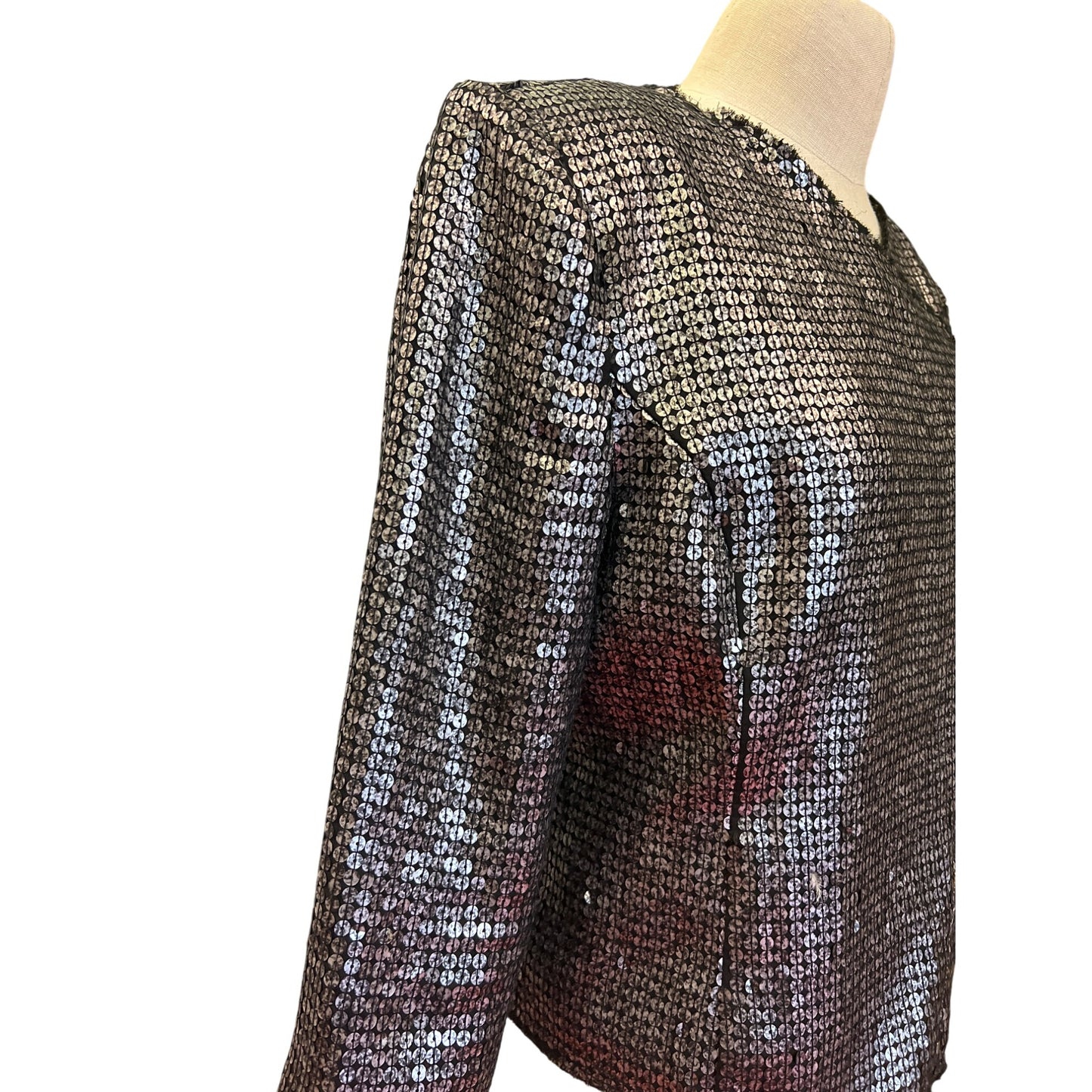 Express Sequin Long Sleeve Jacket Black & Silver Polyester/Spandex M