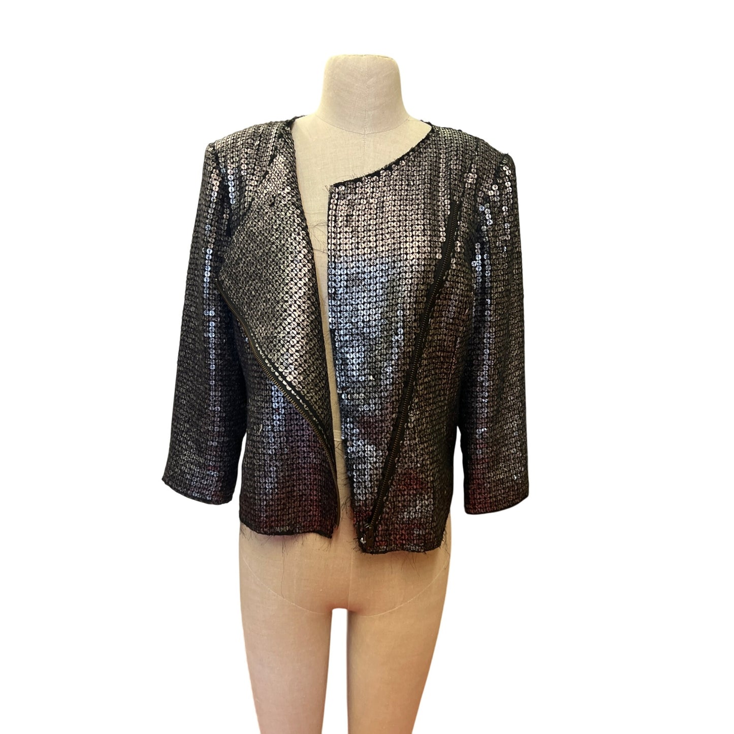 Express Sequin Long Sleeve Jacket Black & Silver Polyester/Spandex M