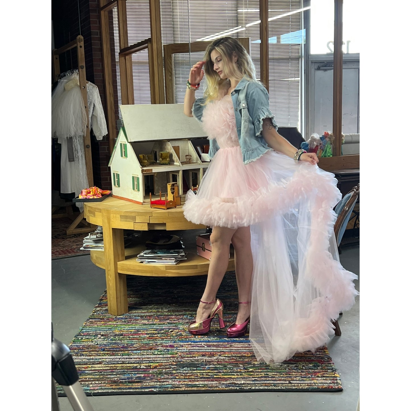 Incredible Oh So Darling Ruffled Tulle High-Low Dress With Train In Soft Pink