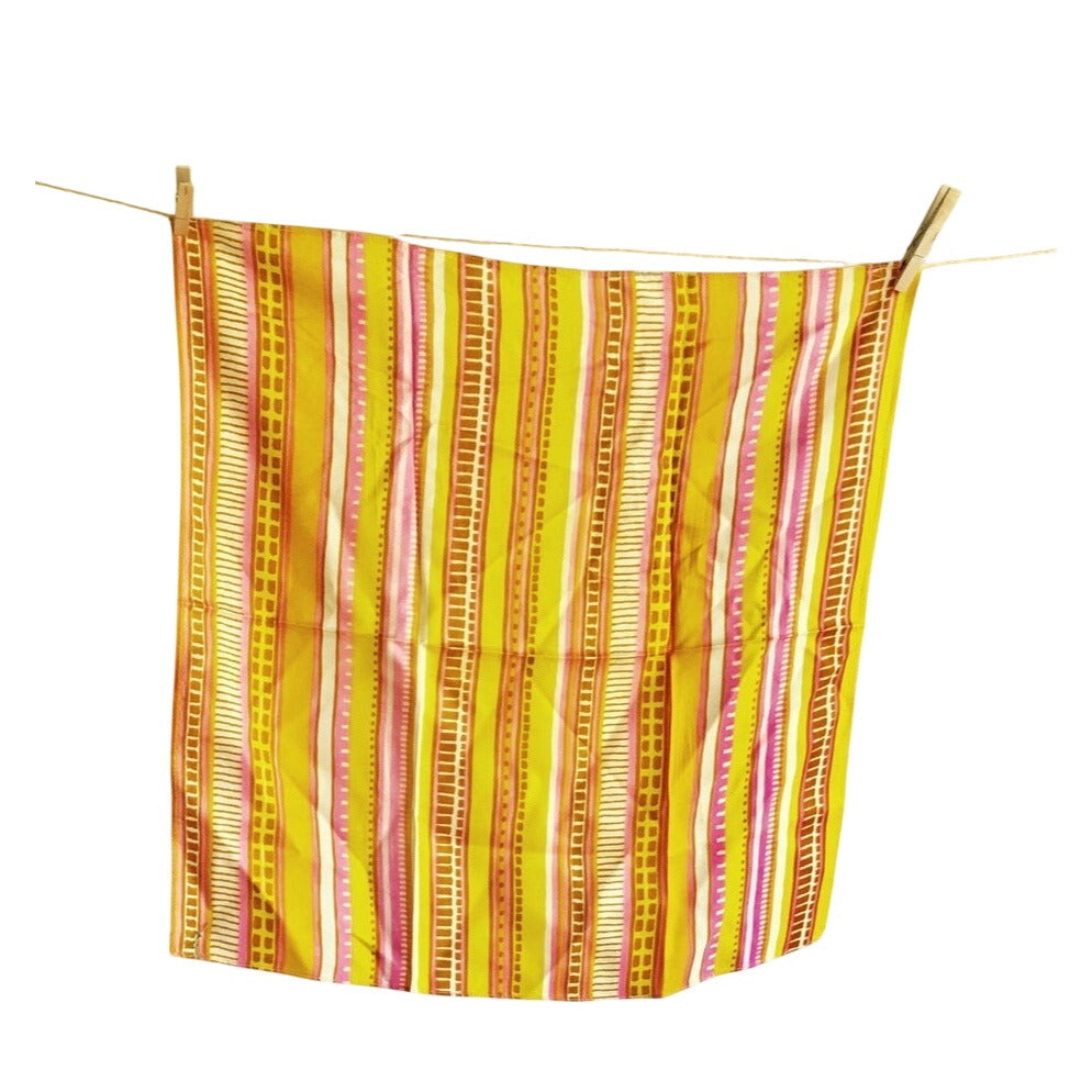 Vintage Multicolor Striped Geometric Pattern Fabric Scarf/Bandana 22"x22" Retro Accessory