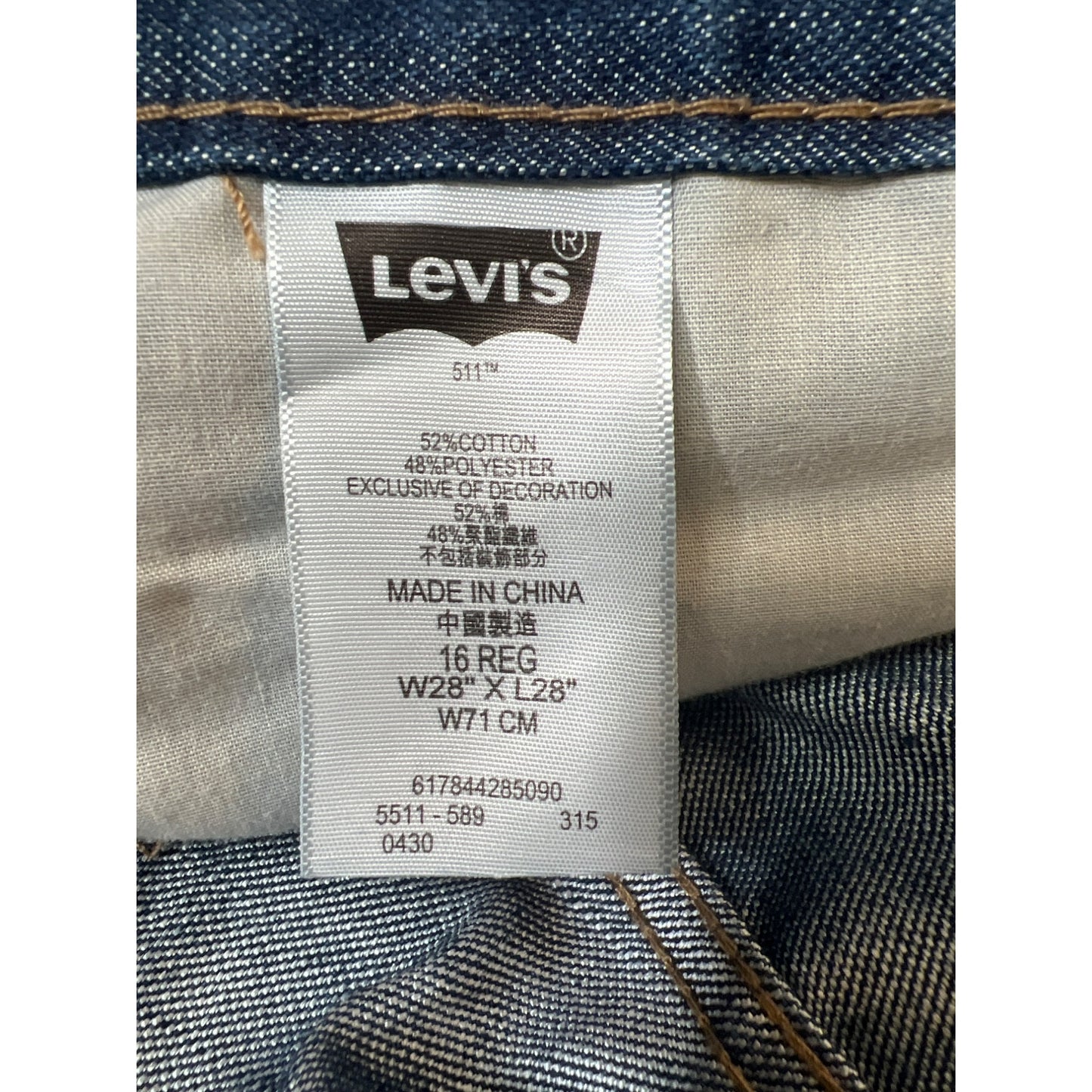 Levi’s 511 Slim Denim 28 x 28 Jeans 16 Regular