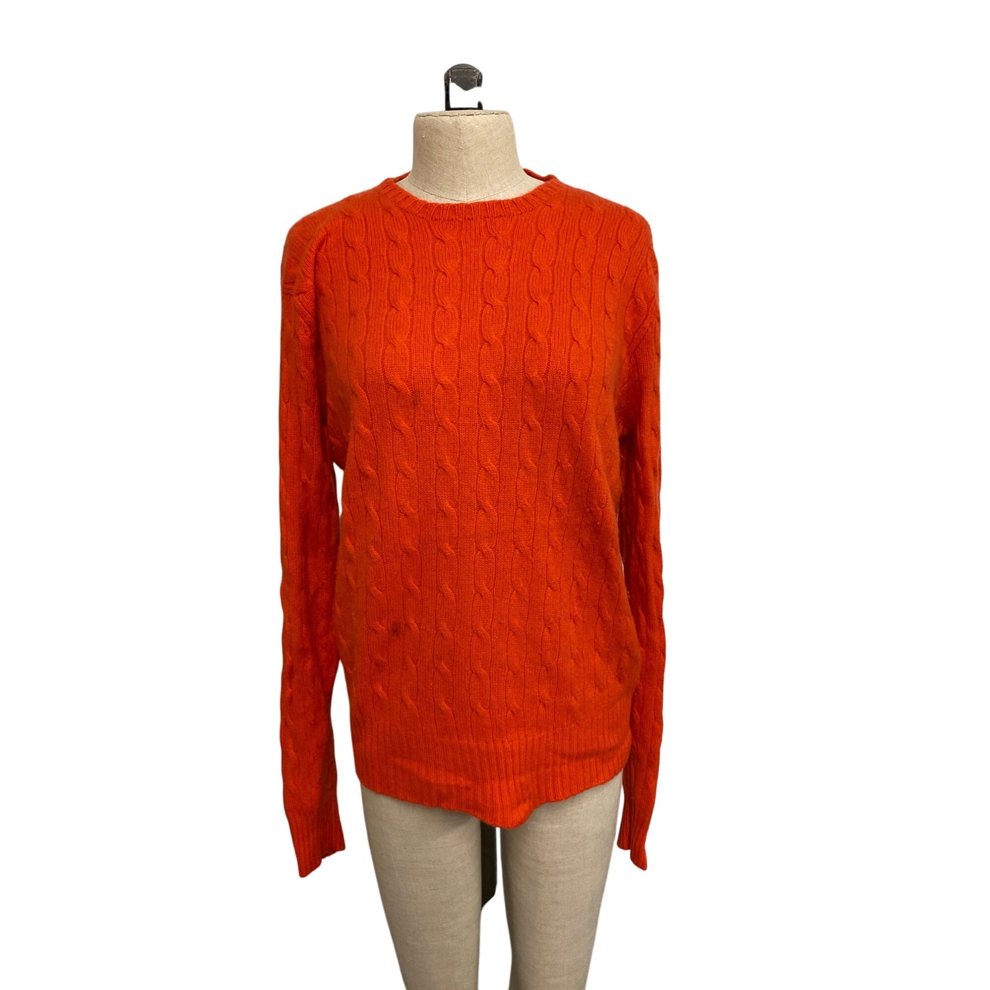 Polo By Ralph Lauren Womens M Cable Knit Sweater 100% Cashmere Orange