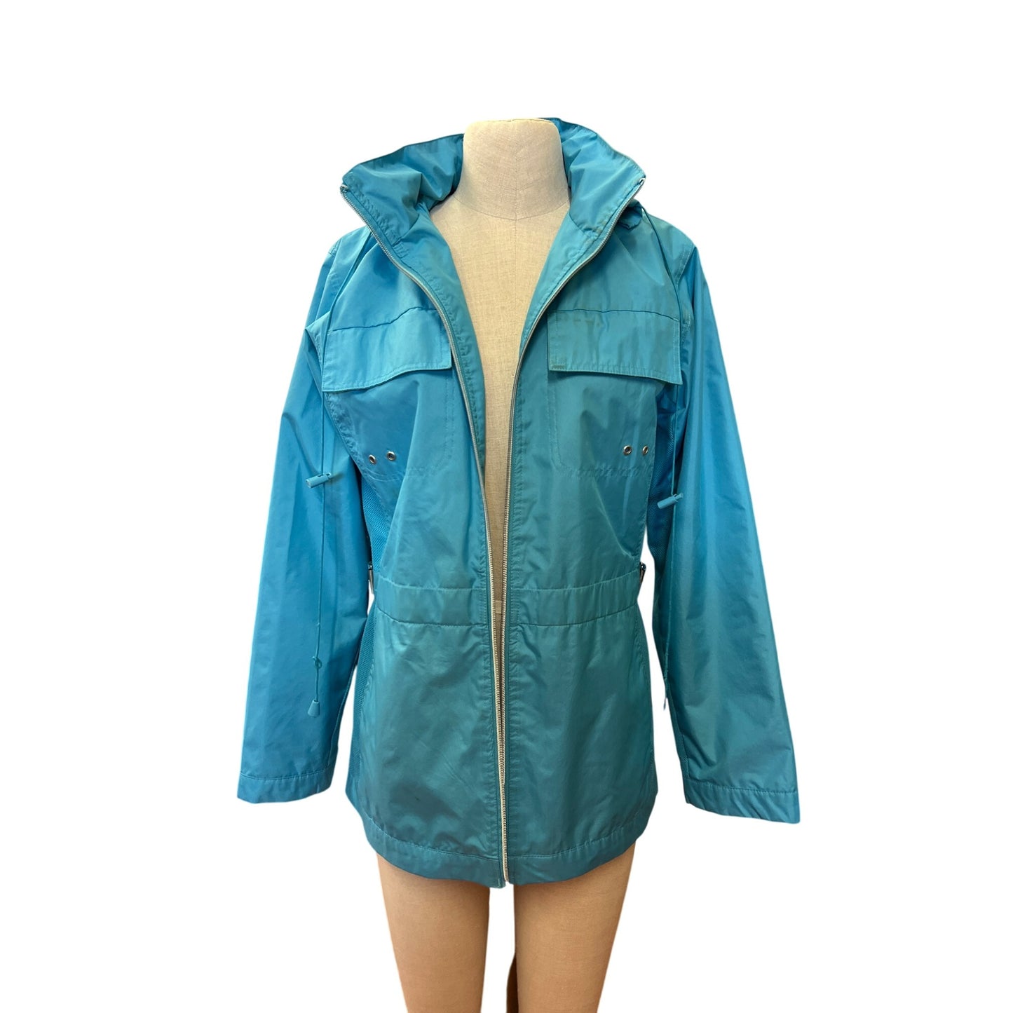 Vintage Totes Aqua Blue Jacket Lightweight Raincoat Jacket Rain Coat Hoodie Outerwear