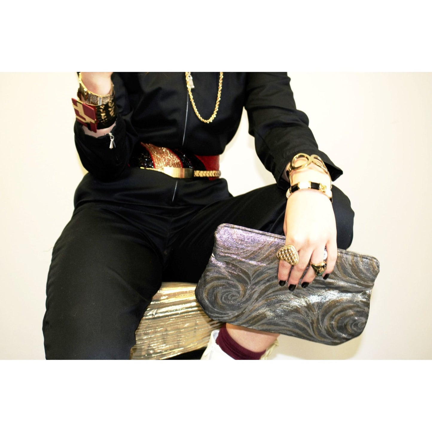 Metallic Silver Gold Clutch Bag Vintage Accessories