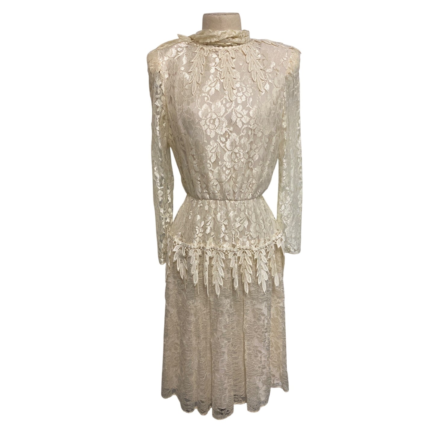 Vintage Ivory Lace High Neck Midi Dress By Ursula Of Switzerland 7/8