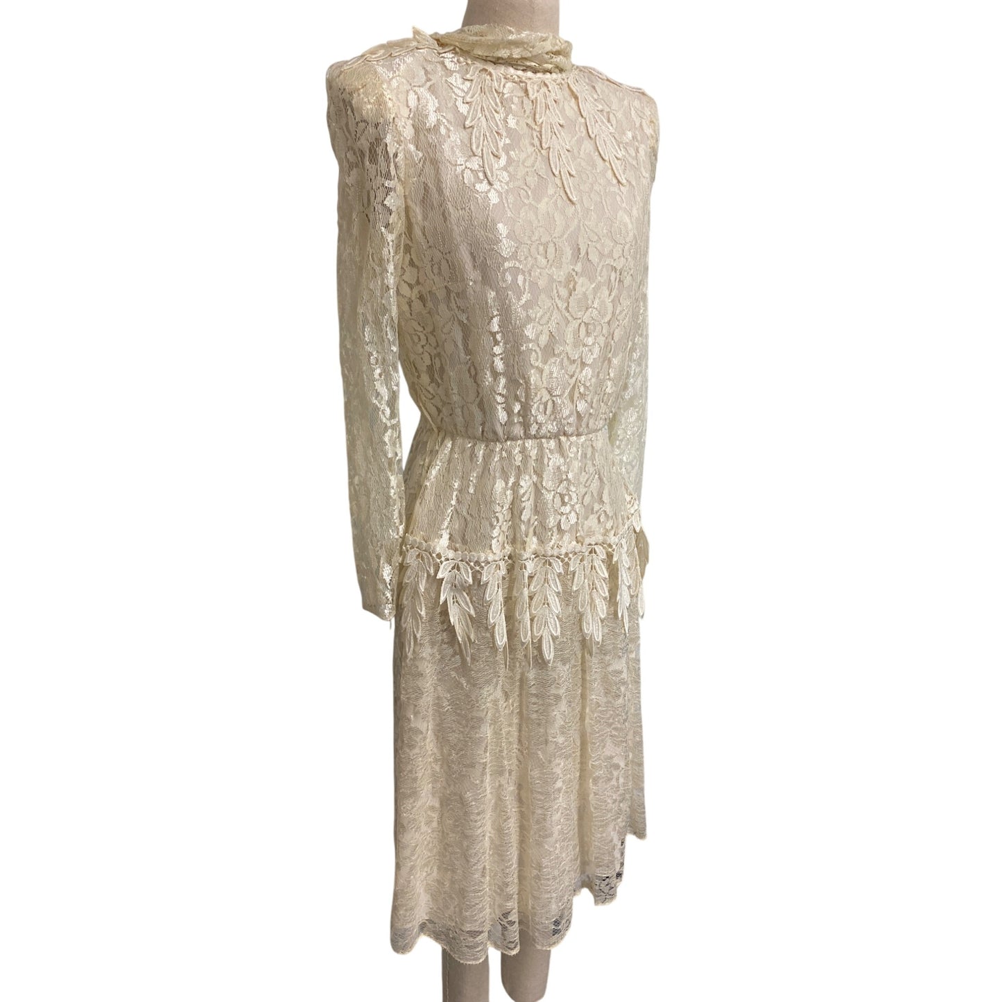 Vintage Ivory Lace High Neck Midi Dress By Ursula Of Switzerland 7/8