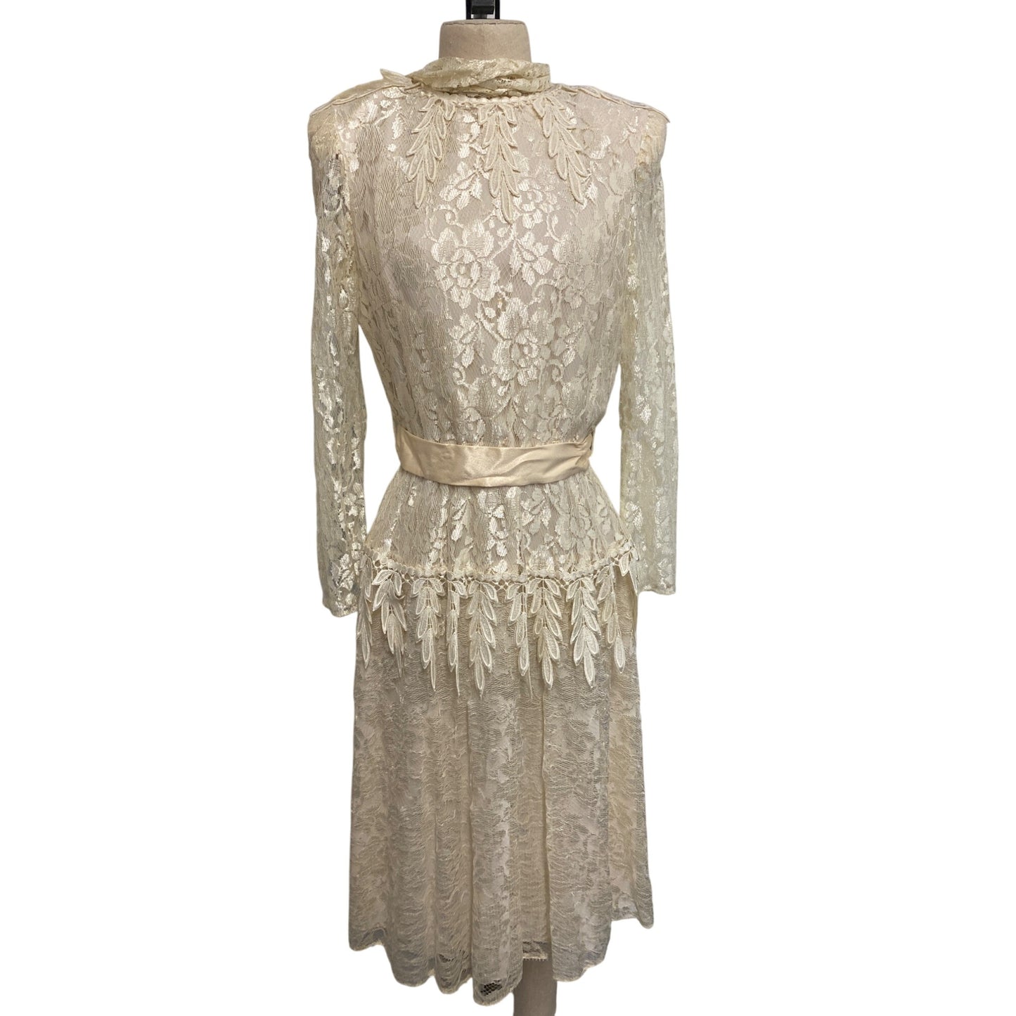 Vintage Ivory Lace High Neck Midi Dress By Ursula Of Switzerland 7/8