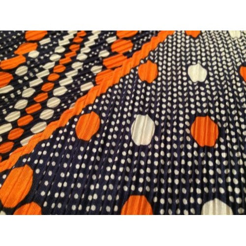 Vintage 1970s Italian Acetate Scarf Headband Navy Orange Polka Dot Rectangular Design Accaessory