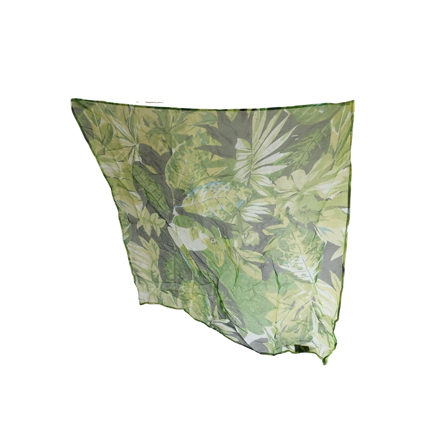 Green Tropical Leaf Print Square Scarf All Rayon Lightweight By Rising Tide 26"x26" Made In India