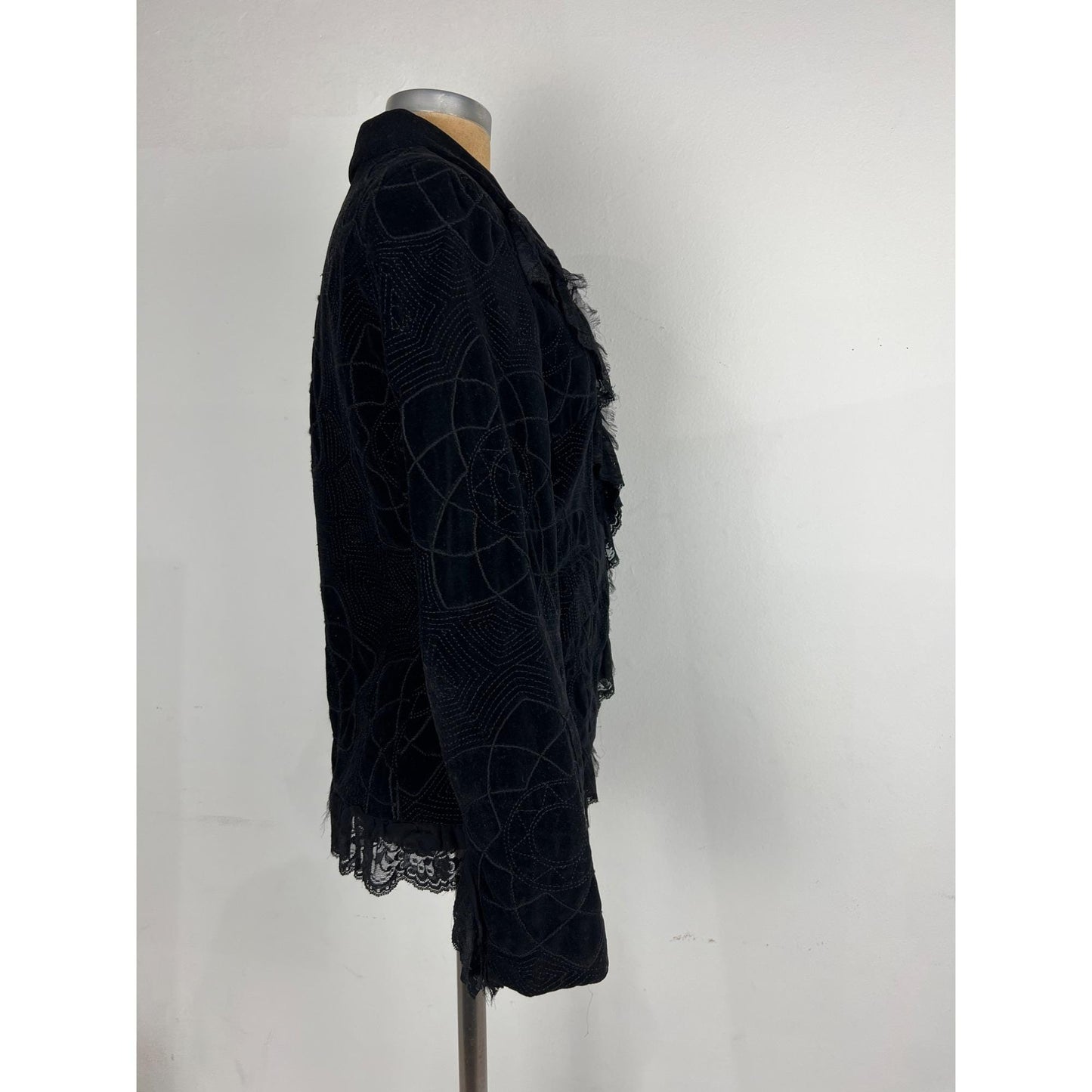 Vintage Sheri Bodel Black Authentic Blazer Unique Jacket with Ruffle Lace Trim from Nordstrom Y2K