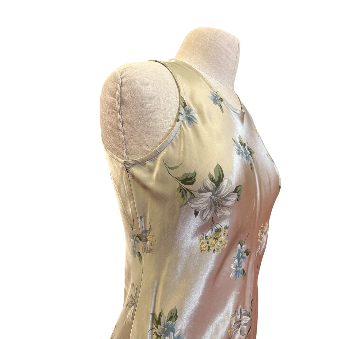 Vintage Annex Casual Corner Floral Metallic Satin Sleeveless Maxi Midi Maxi Dress Keyhole Back Prom Homecoming Bridal Dress