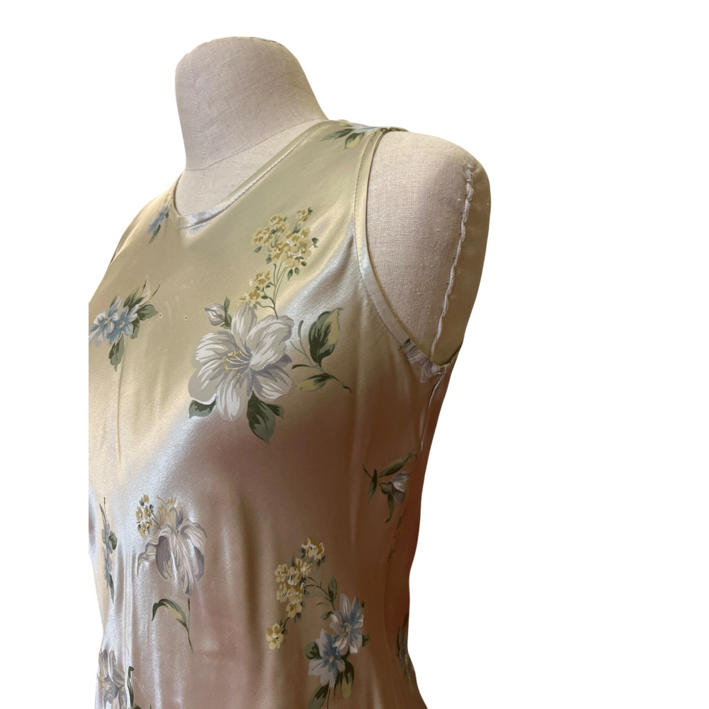 Vintage Annex Casual Corner Floral Metallic Satin Sleeveless Maxi Midi Maxi Dress Keyhole Back Prom Homecoming Bridal Dress