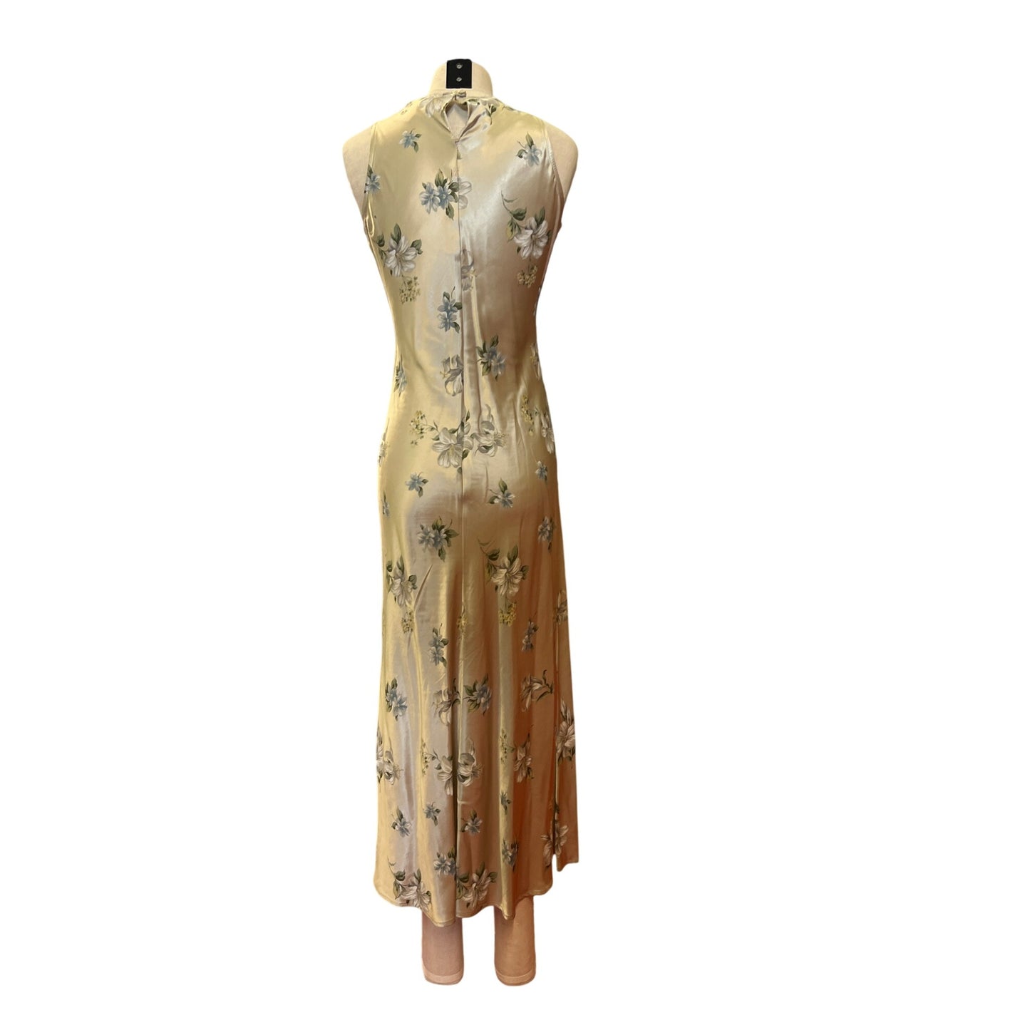 Vintage Annex Casual Corner Floral Metallic Satin Sleeveless Maxi Midi Maxi Dress Keyhole Back Prom Homecoming Bridal Dress