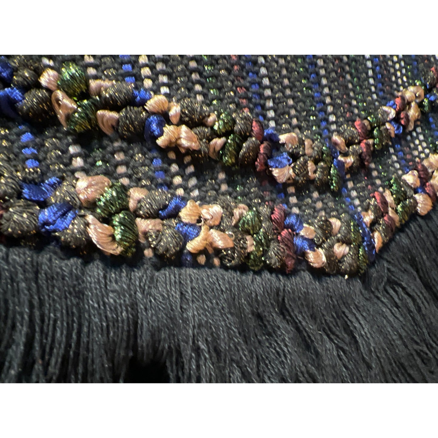 Stella and Dot Handwoven Boho Chic Fringe Foldover Clutch Purse With Multicolor Stripes & Bead Detailing