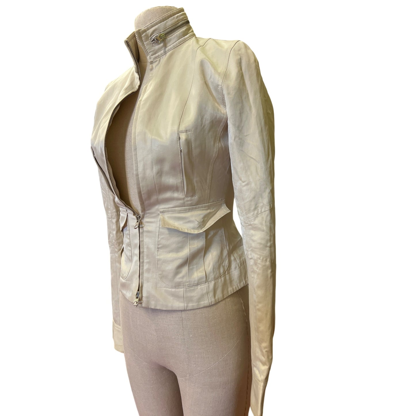 Express XS Cream Faux Leather Moto Jacket