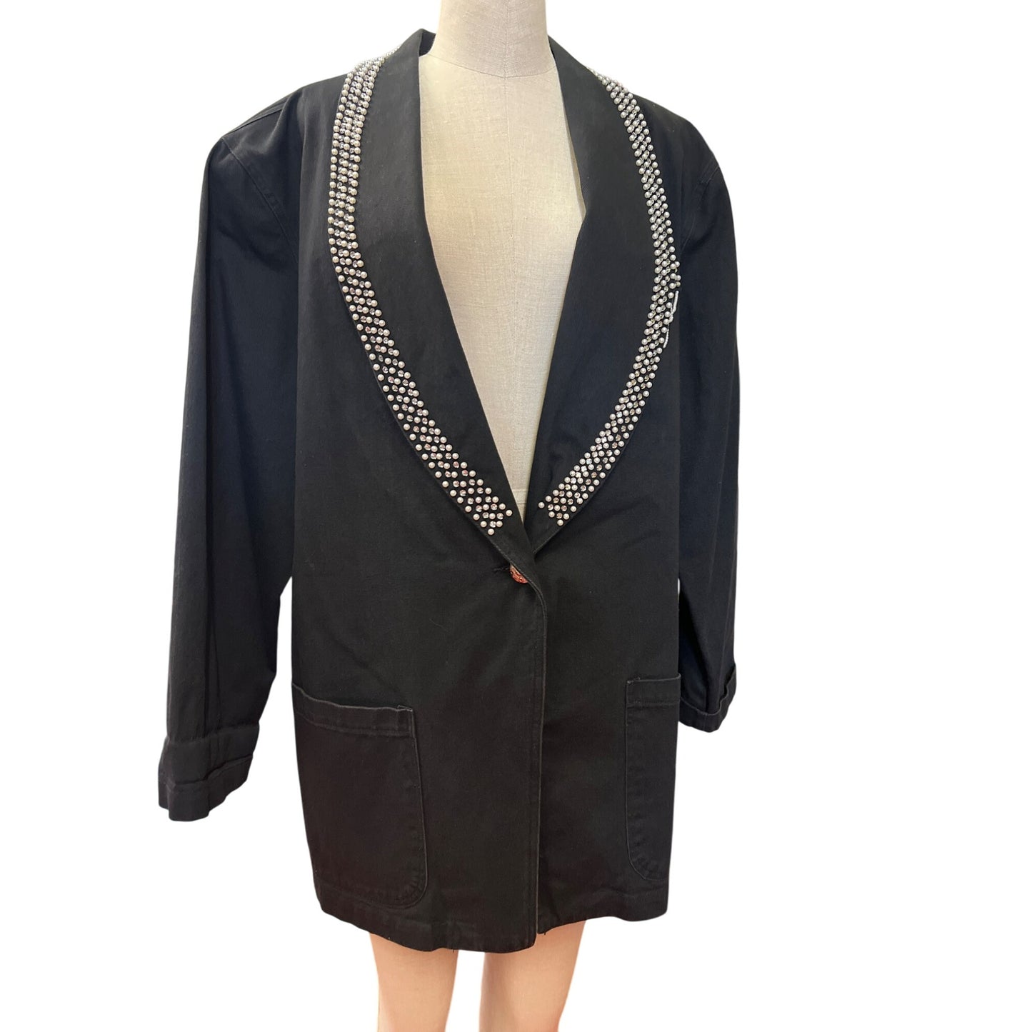 Vintage R & K Original Woman Black Embellished Blazer With Pearls & Rhinestones Size 1X