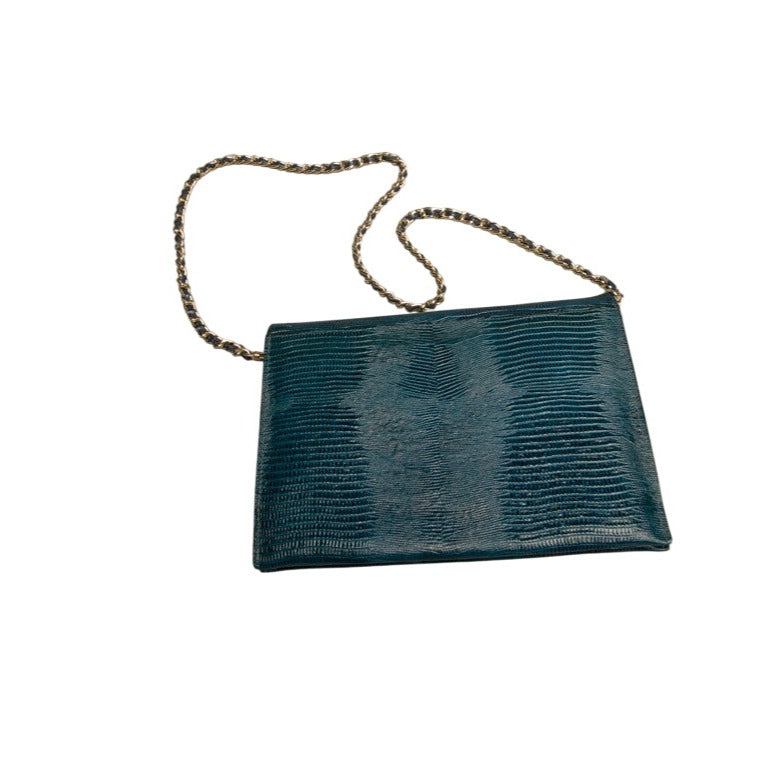 Blue Envelope Clutch Embossed Leather Bag Vintage Accessories