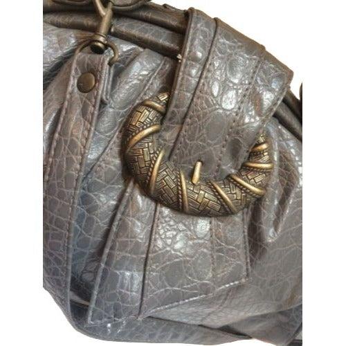 Rivage Vintage Handbag Gray Faux Leather Satchel Bag Shoulder Strap Crossbody