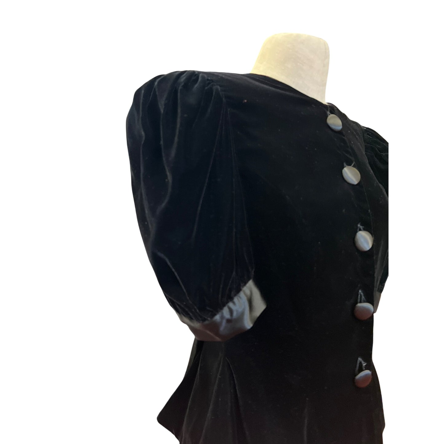 Vintage Dépeche Mode Womens Black Velvet Puff Sleeve Buttoned Blouse Jacket Coat Made In Korea