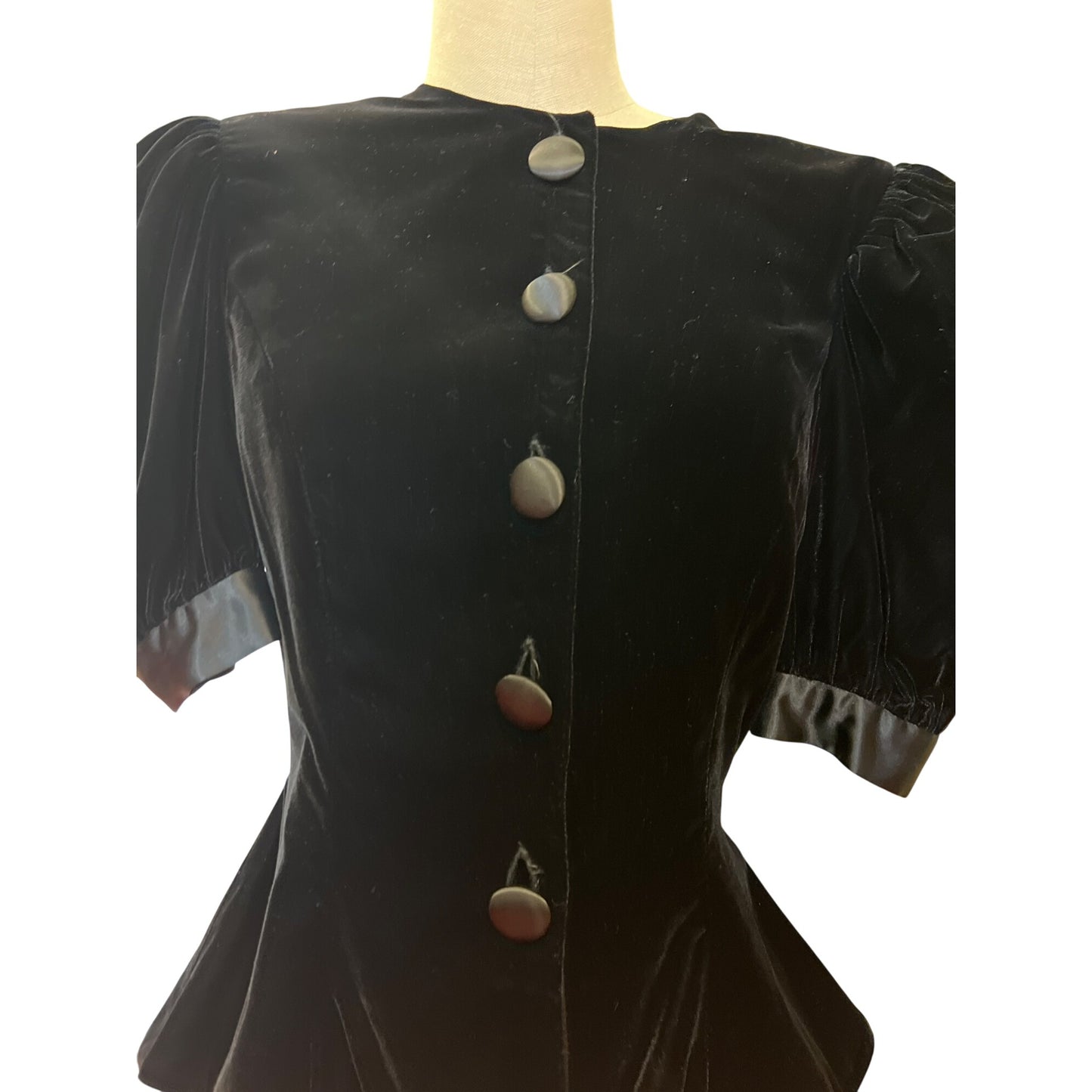 Vintage Dépeche Mode Womens Black Velvet Puff Sleeve Buttoned Blouse Jacket Coat Made In Korea