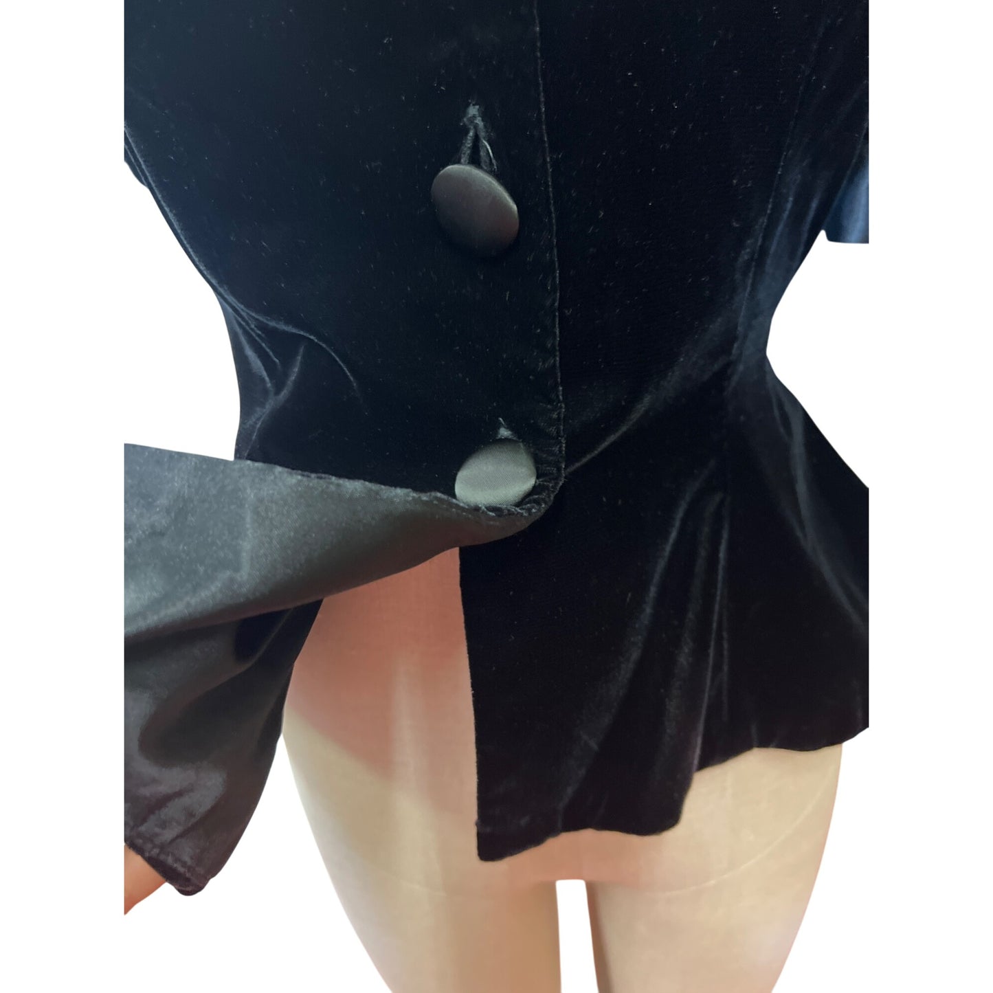 Vintage Dépeche Mode Womens Black Velvet Puff Sleeve Buttoned Blouse Jacket Coat Made In Korea