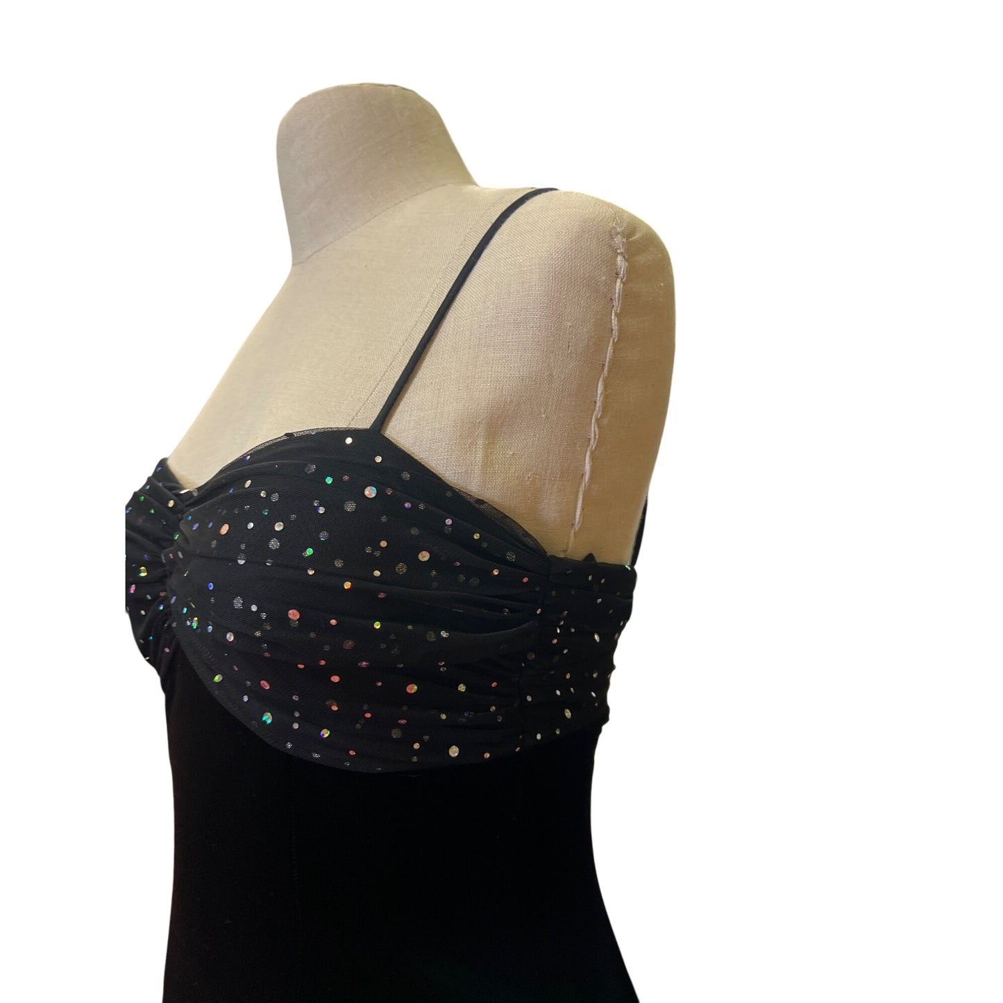 Vintage Blondie Nites by Linda Bernell Black Velvet Spaghetti Strap Dress Sparkling Top Short Prom LBD Homecoming Dress