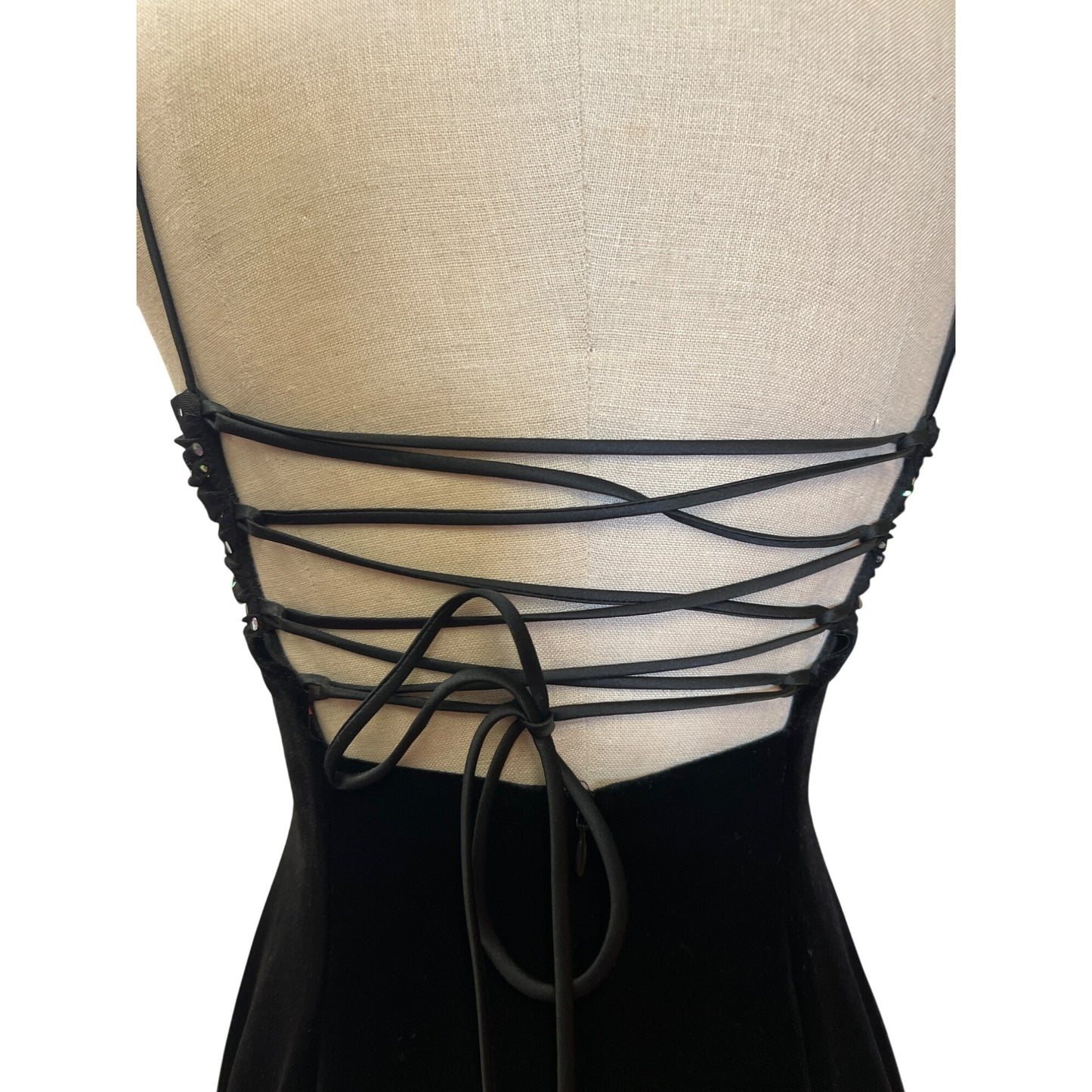 Vintage Blondie Nites by Linda Bernell Black Velvet Spaghetti Strap Dress Sparkling Top Short Prom LBD Homecoming Dress