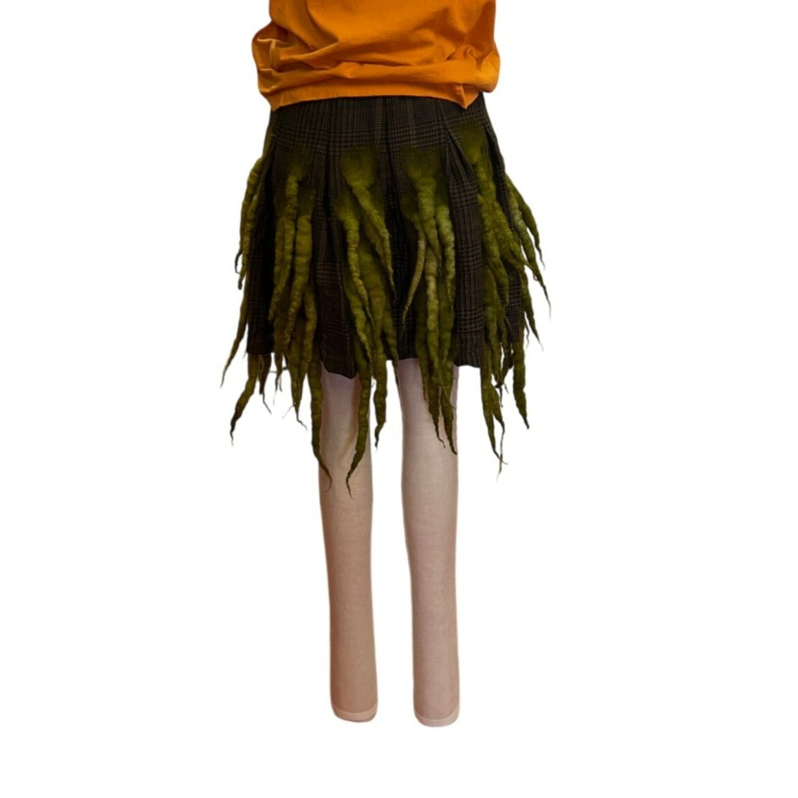 Vintage Tracy Evans Plaid Skirt With Green Wool Felted Unique Repurposed Design by TJ Horst