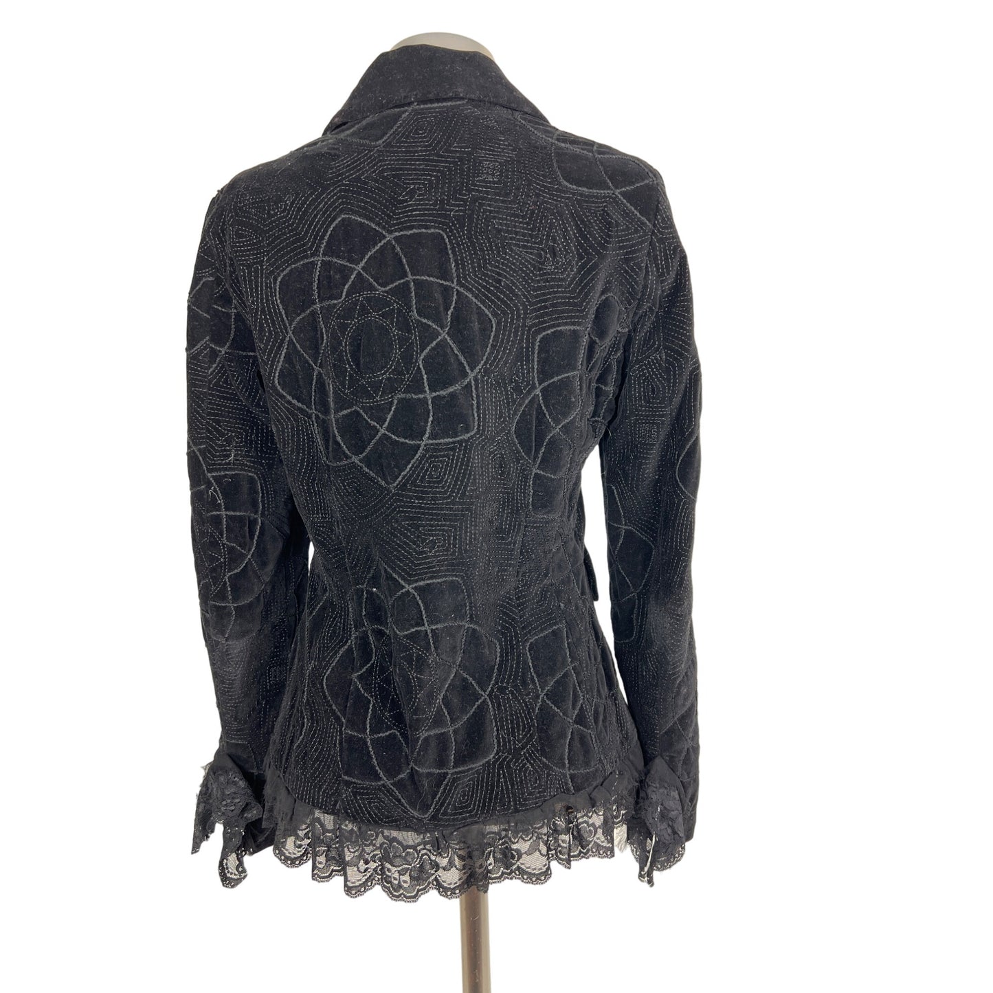Sheri Bodel Black Authentic Vintage Women's Blazer Unique Jacket with Ruffle Lace Trim from Nordstrom