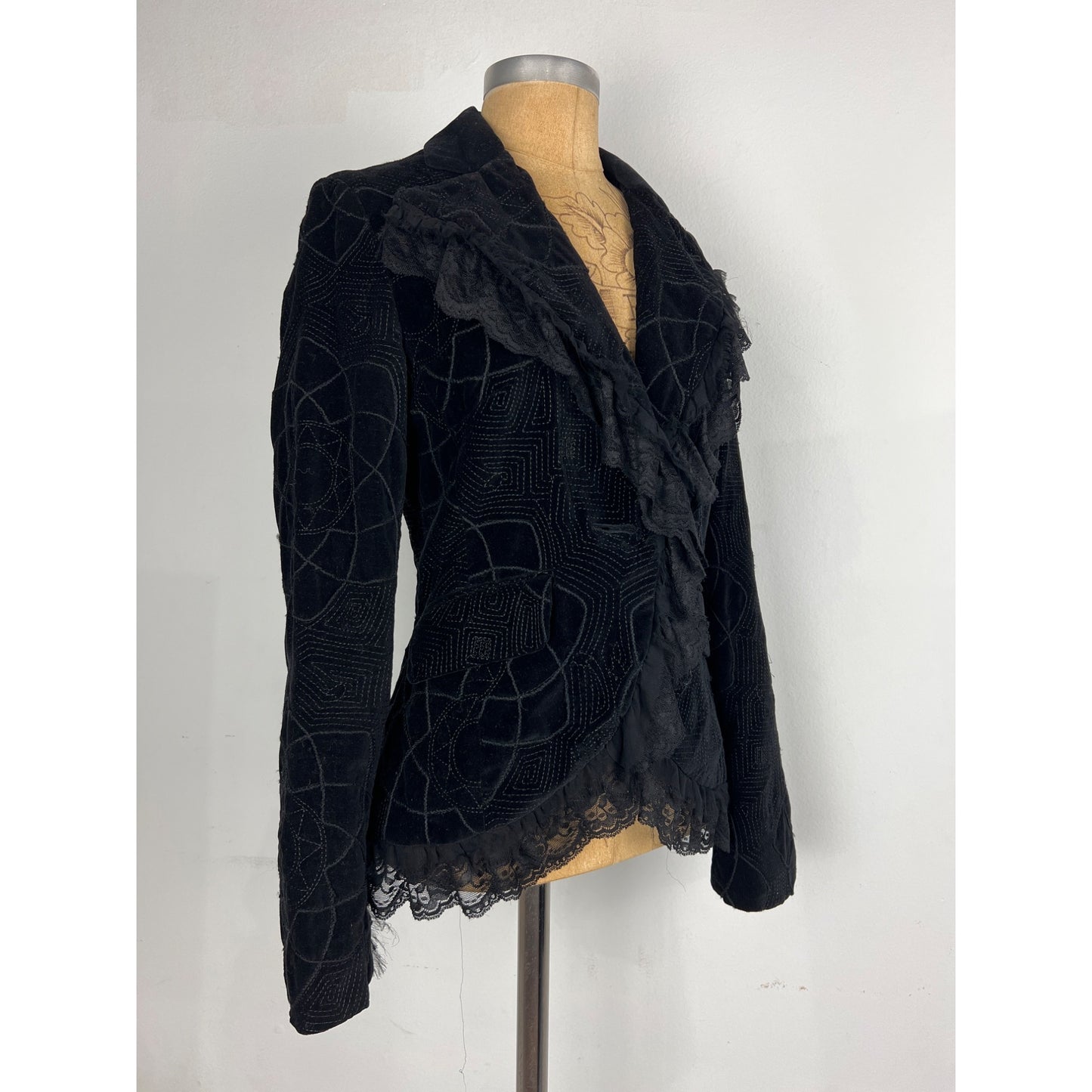 Sheri Bodel Black Authentic Vintage Women's Blazer Unique Jacket with Ruffle Lace Trim from Nordstrom
