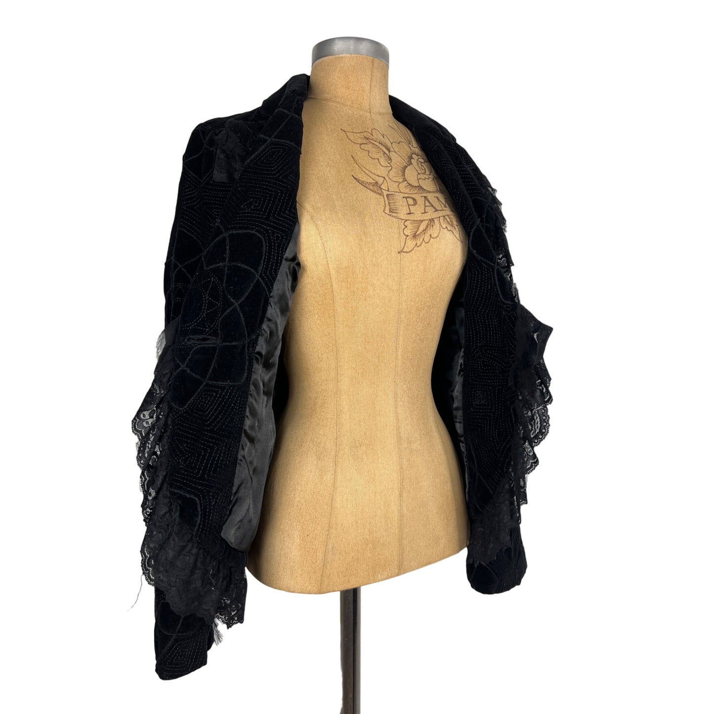 Sheri Bodel Black Authentic Vintage Women's Blazer Unique Jacket with Ruffle Lace Trim from Nordstrom
