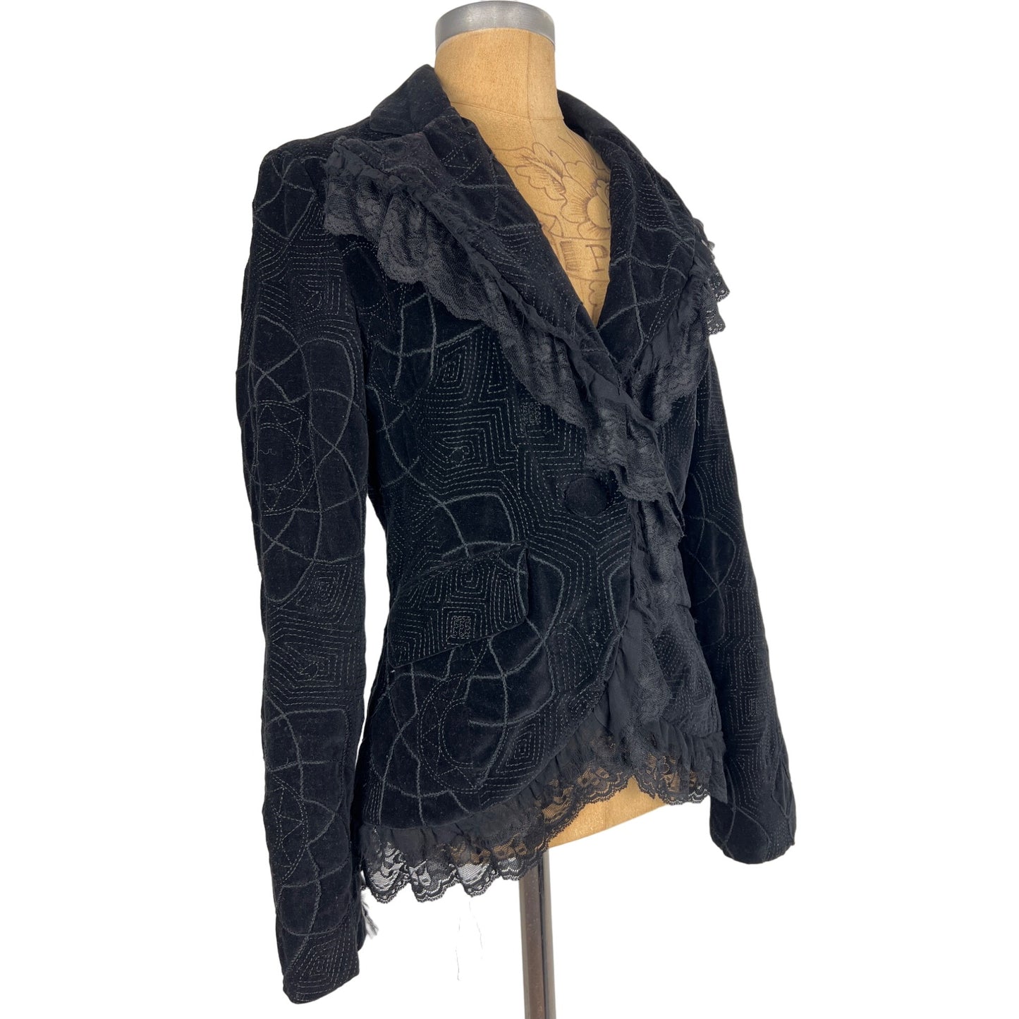 Sheri Bodel Black Authentic Vintage Women's Blazer Unique Jacket with Ruffle Lace Trim from Nordstrom